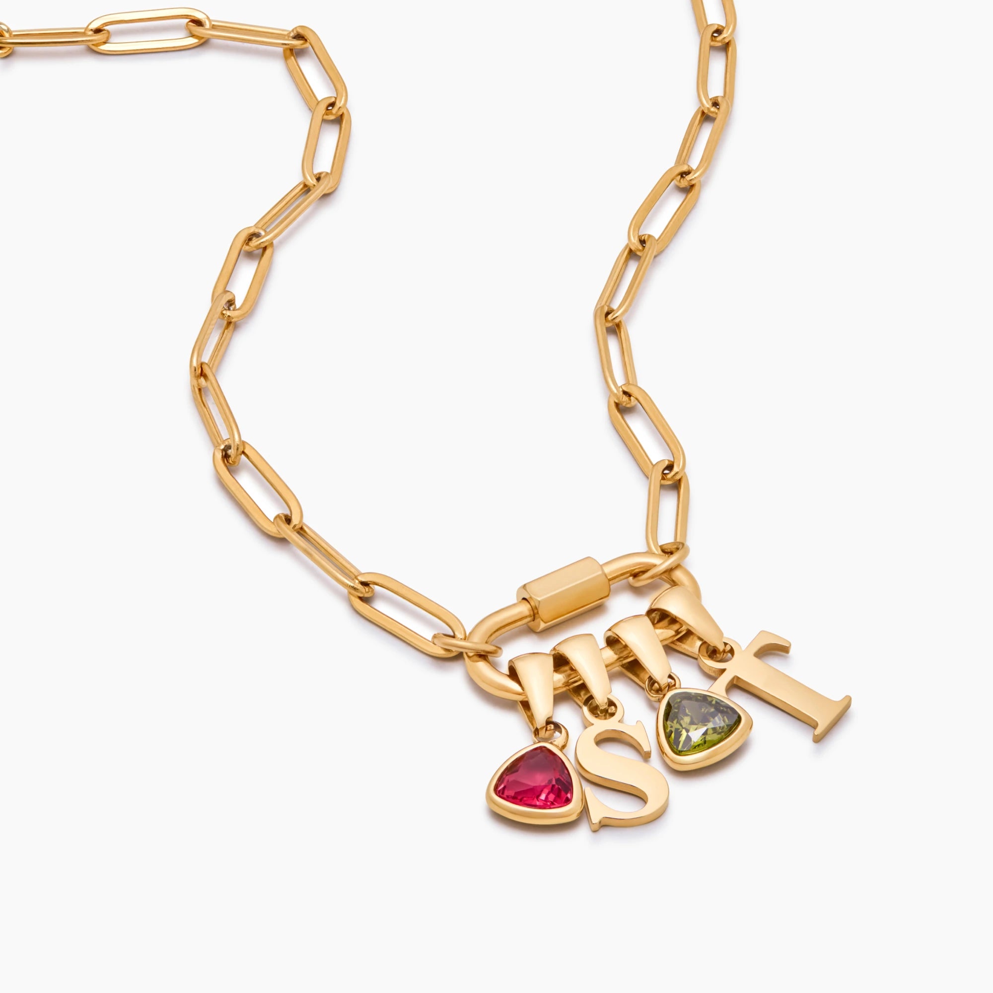 Carabiner Charm Lock Necklace With Initial & Birthstone