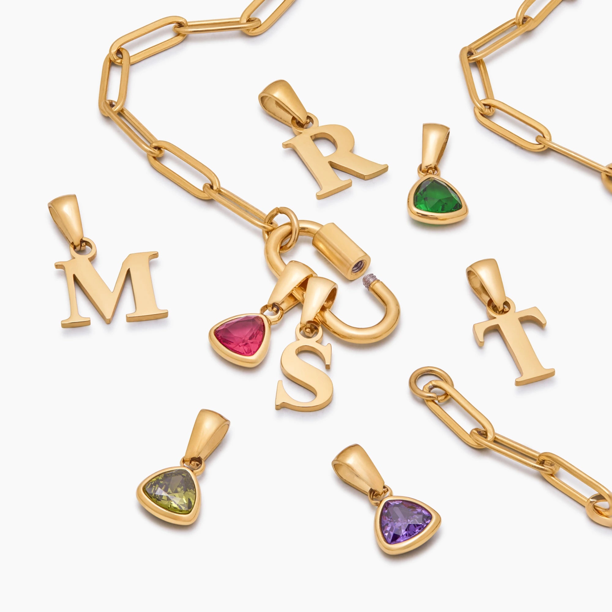 Carabiner Charm Lock Necklace With Initial & Birthstone