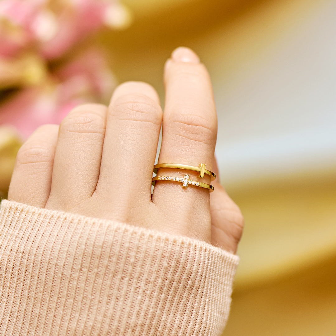 To My Daughter - Gold Twin Band Cross Ring