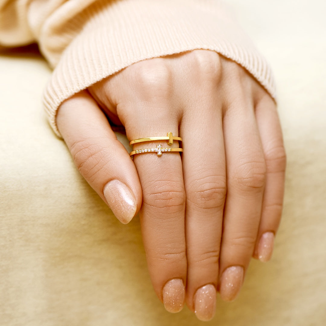 To My Daughter - Gold Twin Band Cross Ring