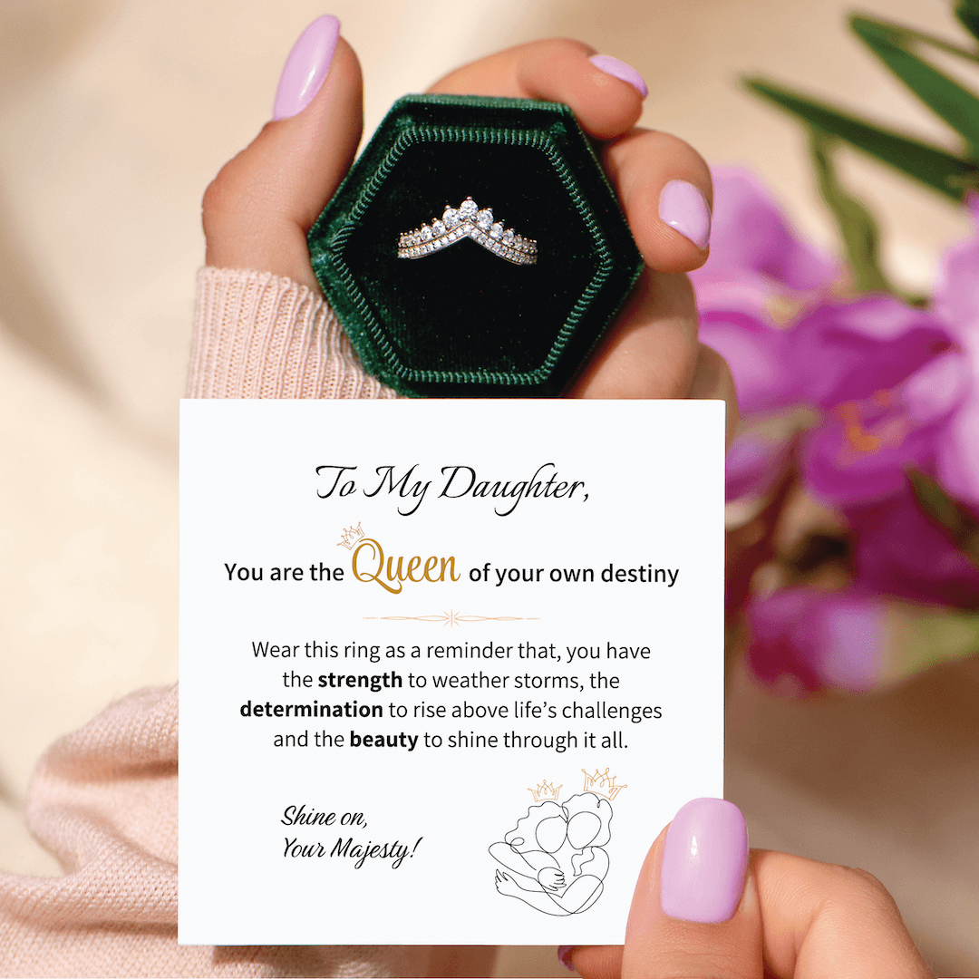 TO MY DAUGHTER "YOU ARE A QUEEN" CHEVRON CROWN RING