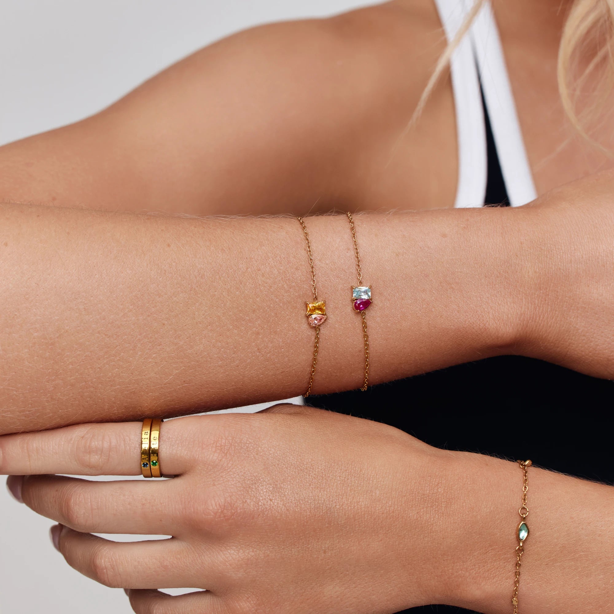Personalised duo birthstone bracelet in silver — Olivia Jewelry