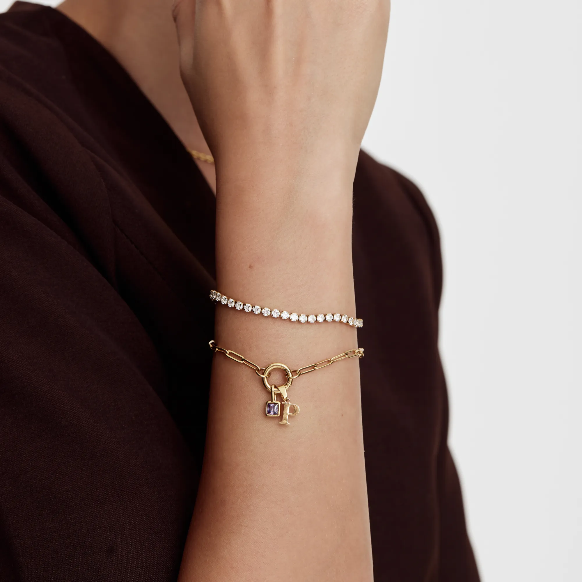 Paperclip Initial Birthstone Bracelet