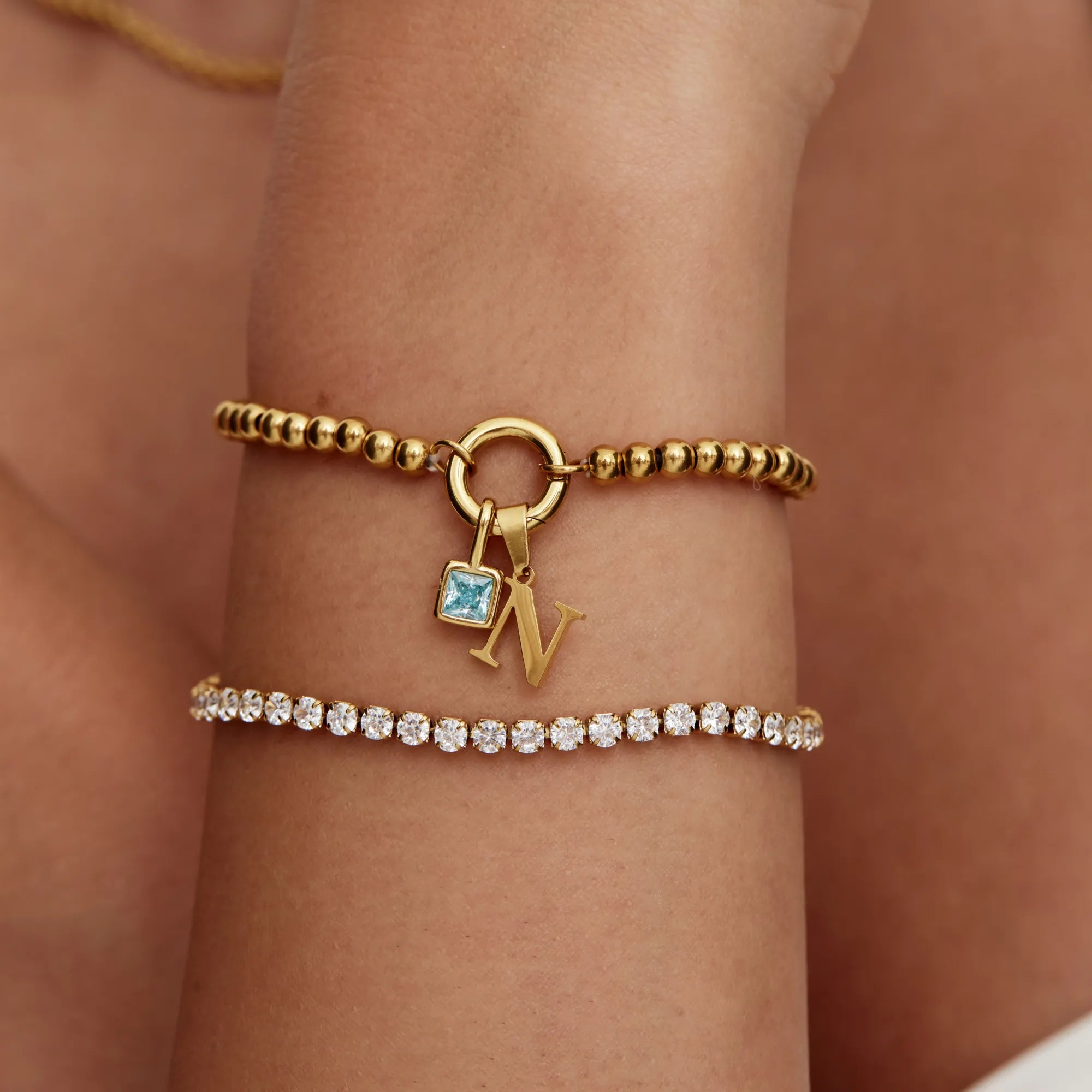 Beaded Initial Birthstone Bracelet