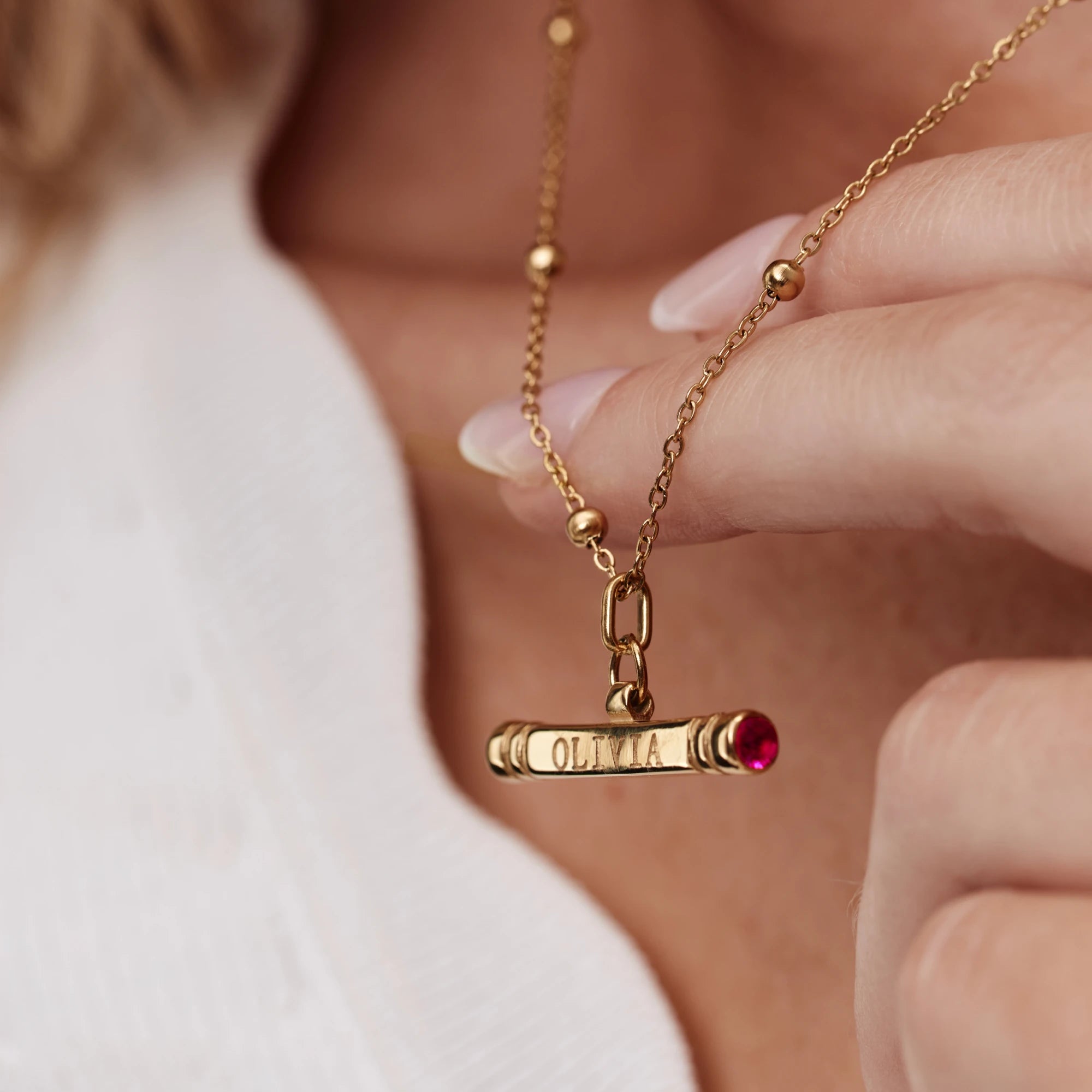 Custom Name & Birthstone T-Bar Necklace