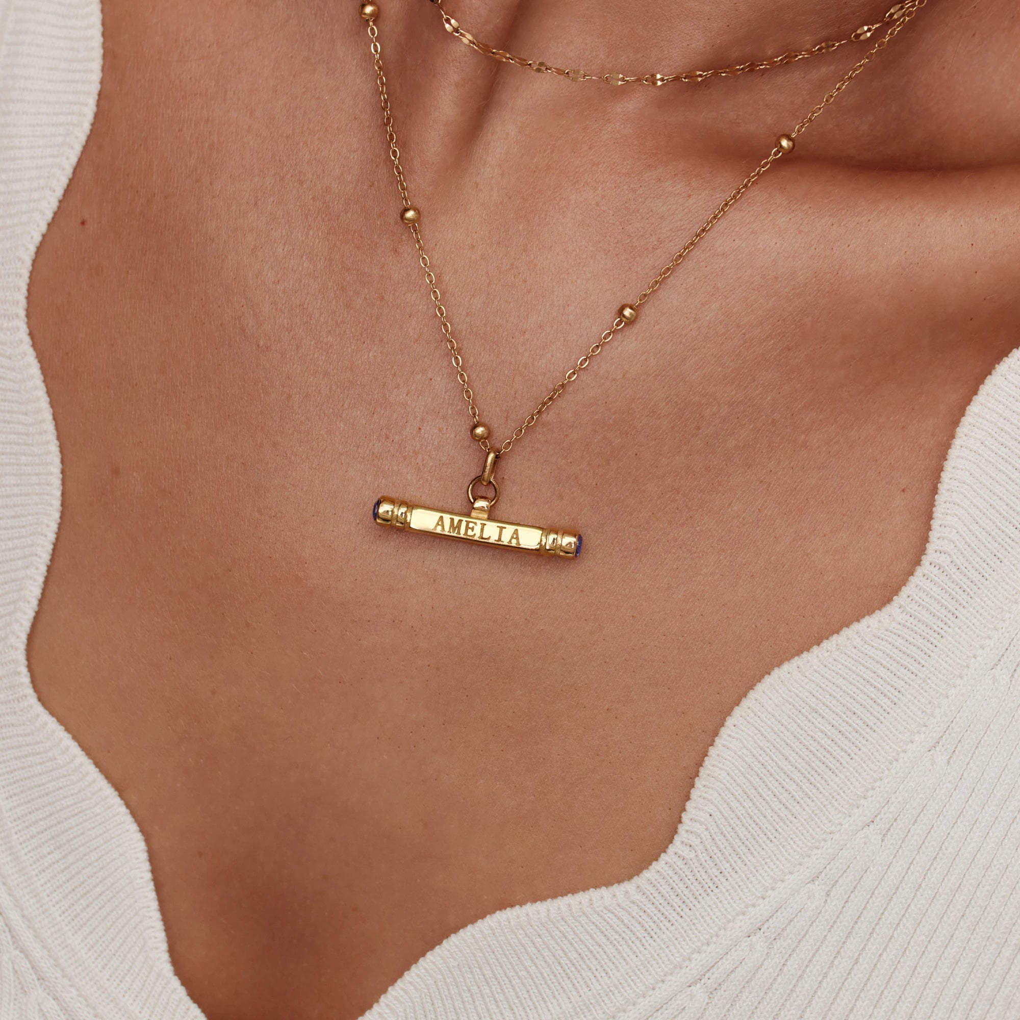 Custom Name & Birthstone T-Bar Necklace