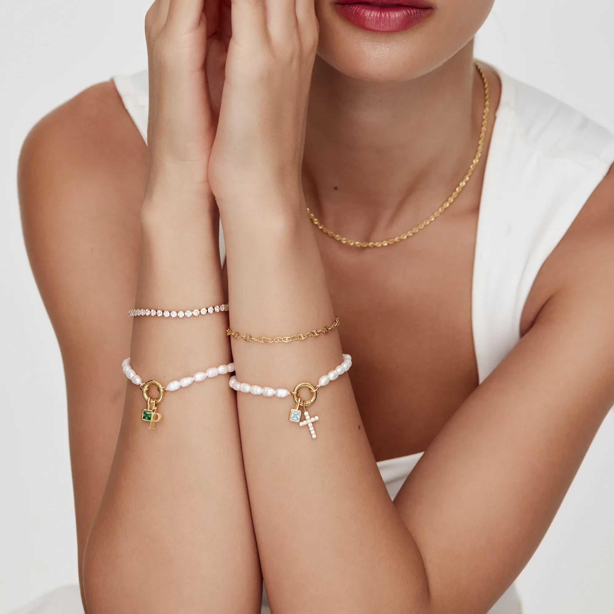 Pearl Cross Charm Bracelet