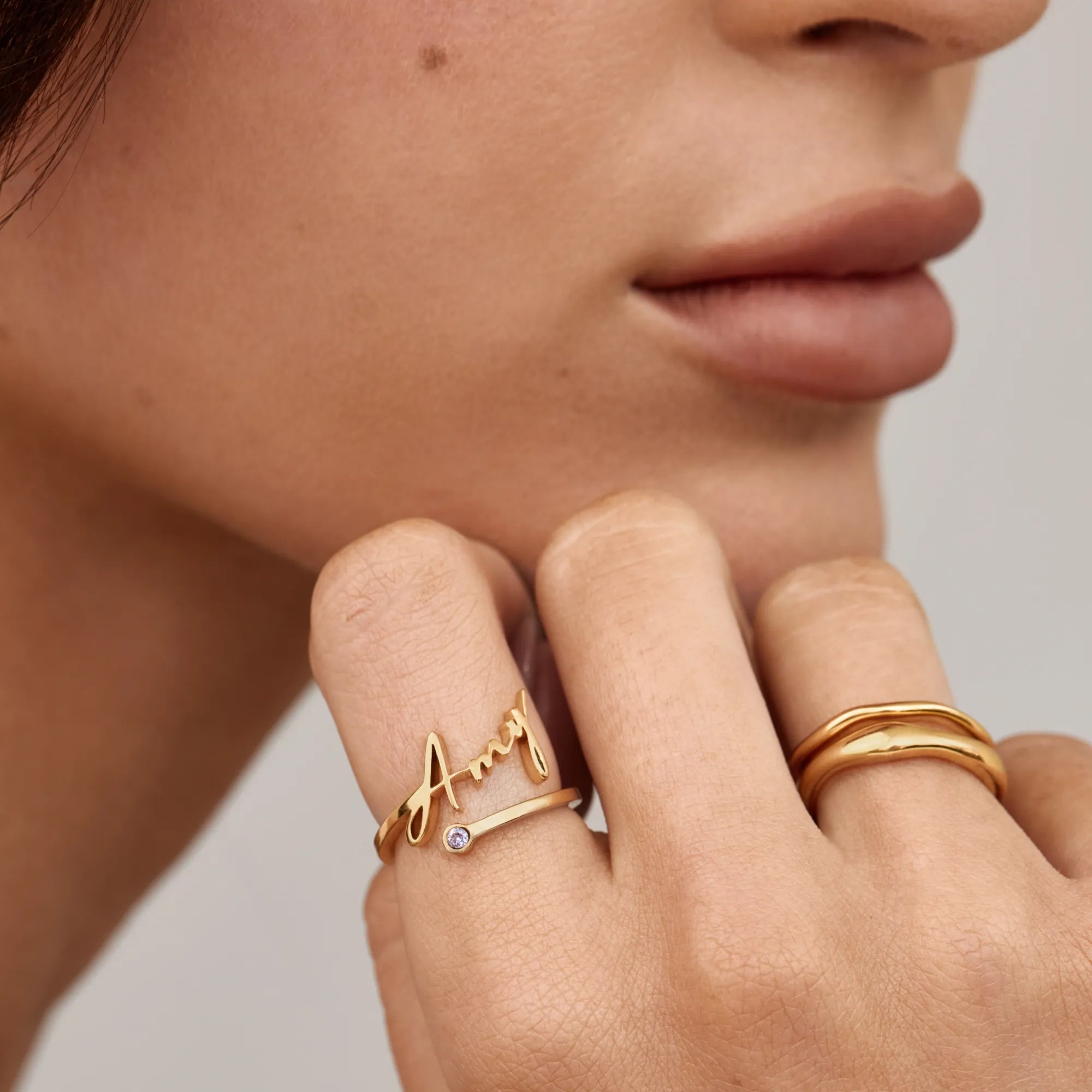 Signature Name and Birthstone Ring