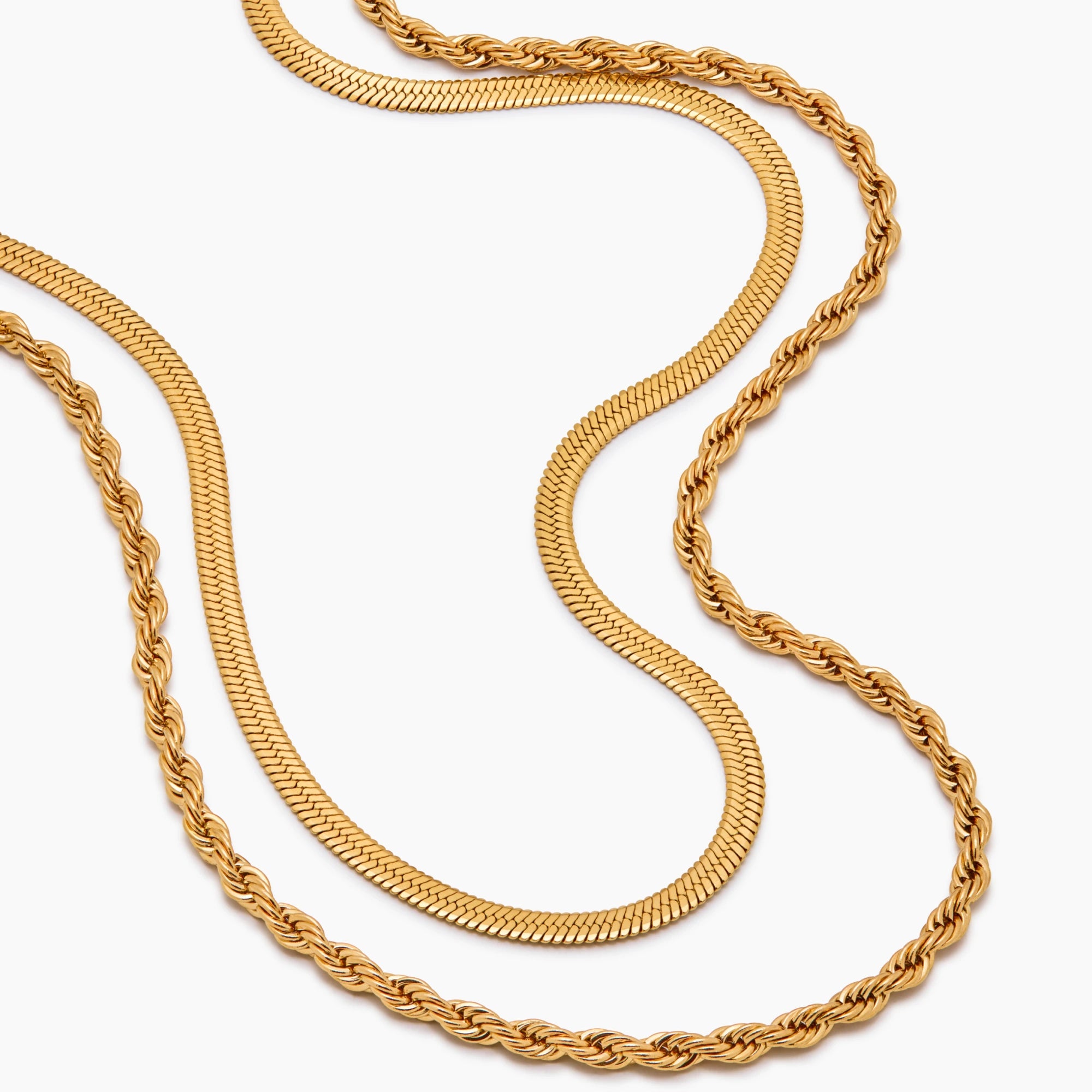 Herringbone & Rope Chain Layered Necklace
