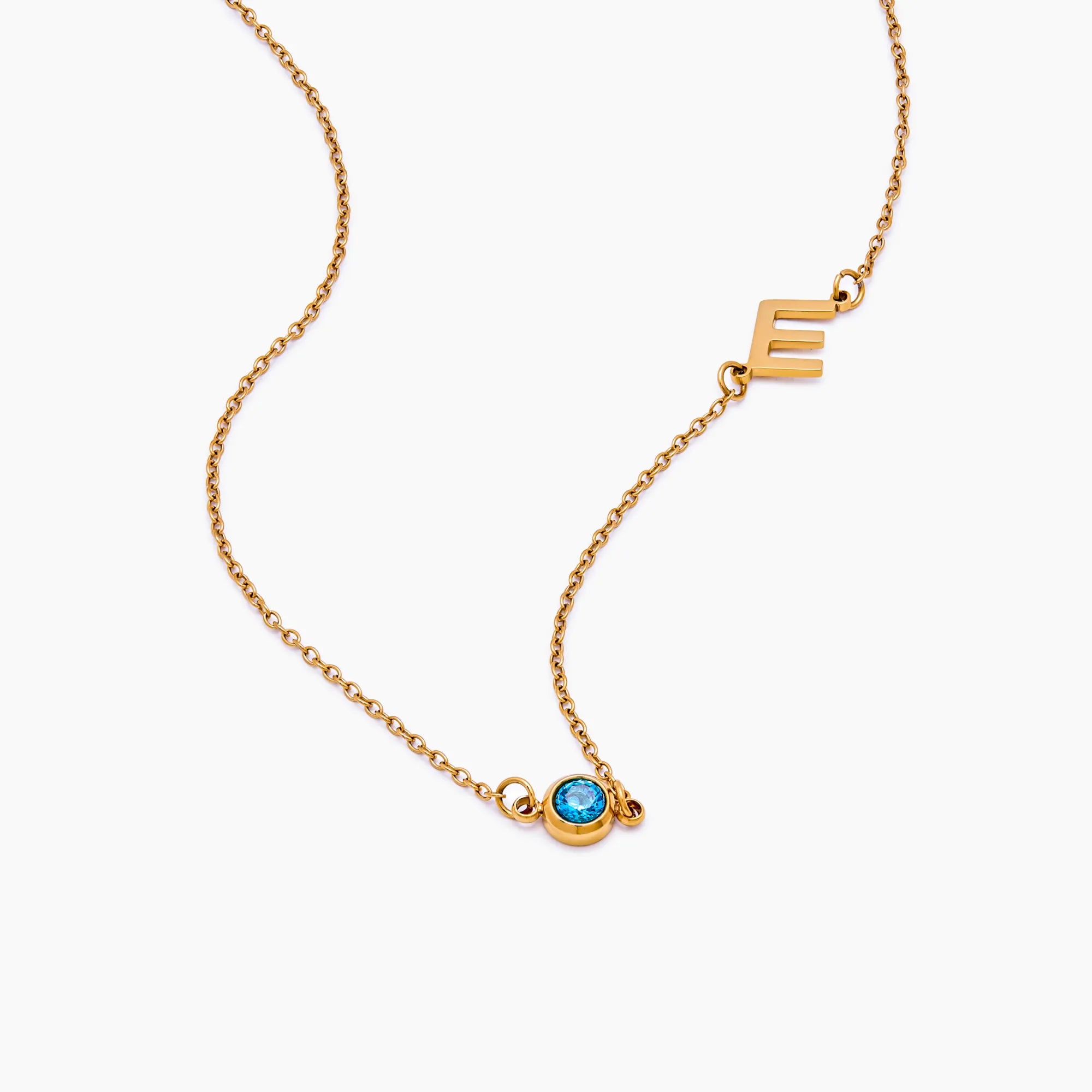 Side-Set Initial Birthstone Necklace