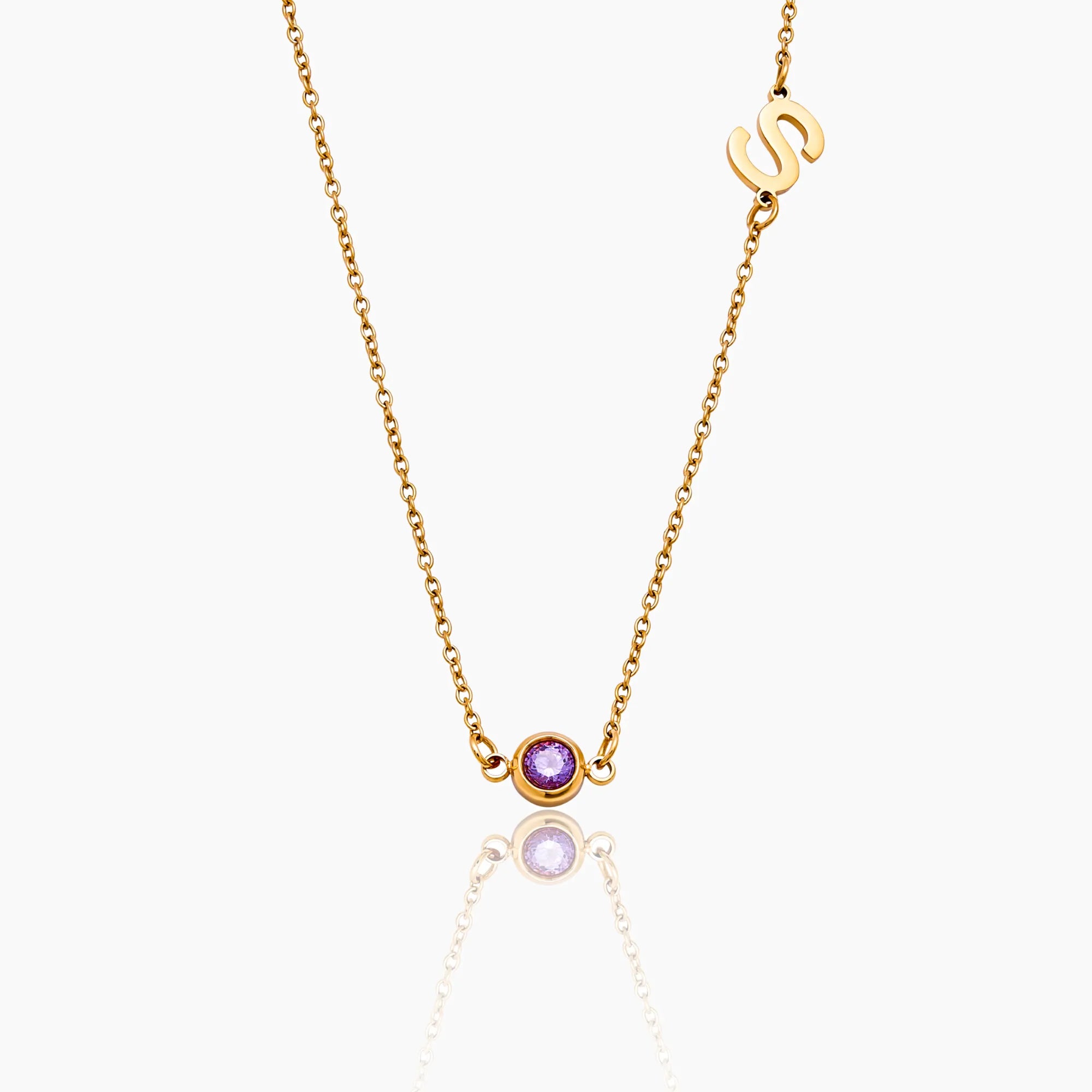 Side-Set Initial Birthstone Necklace