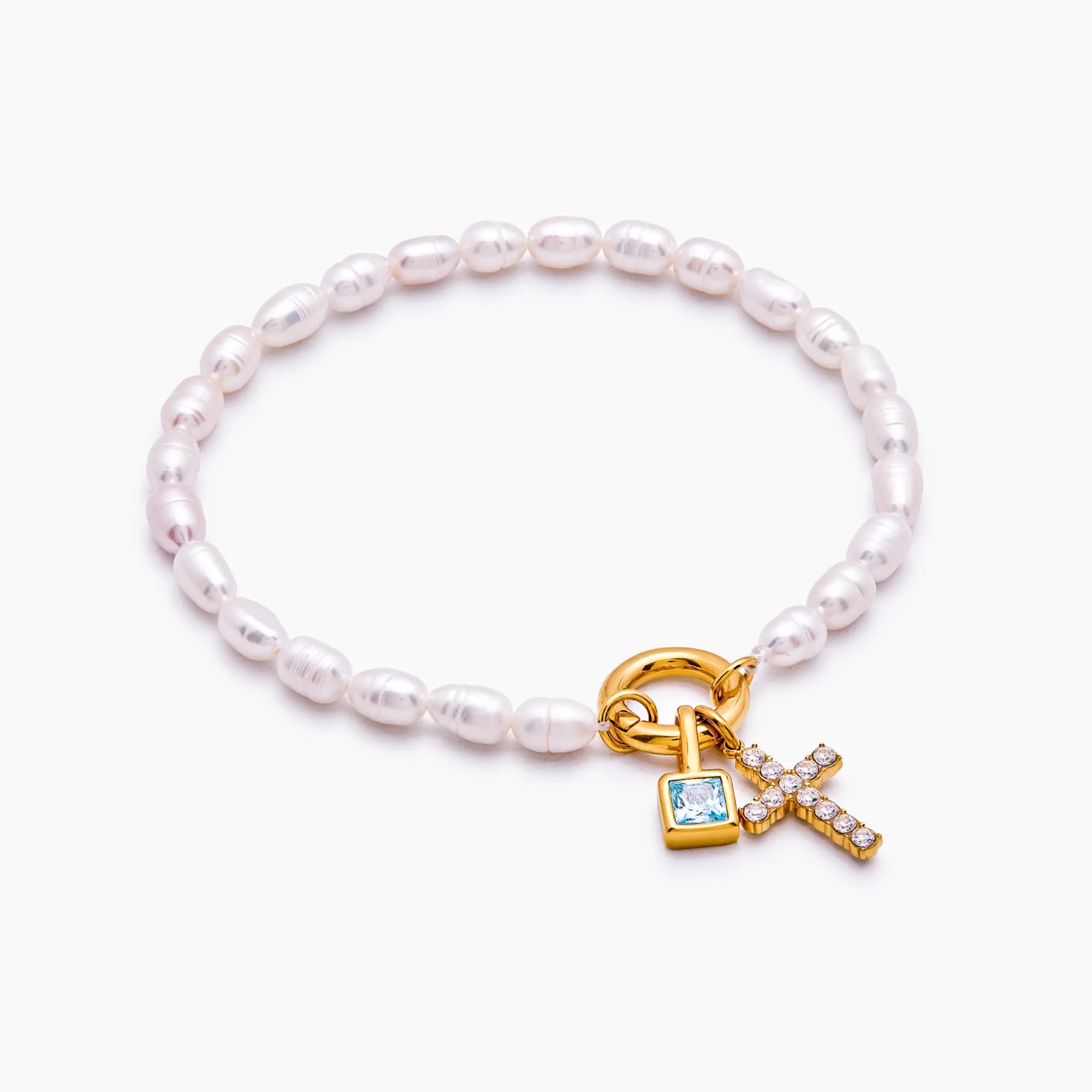 Pearl Cross Charm Bracelet