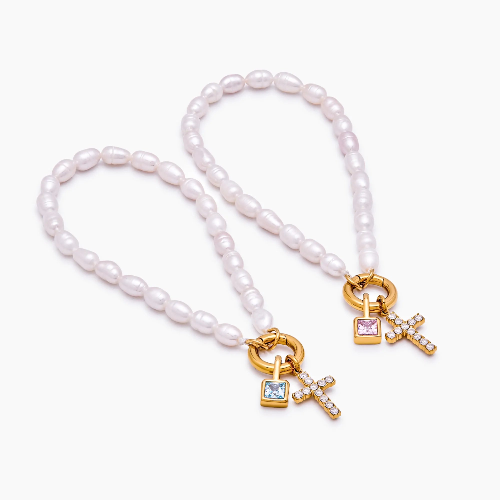 Pearl Cross Charm Bracelet