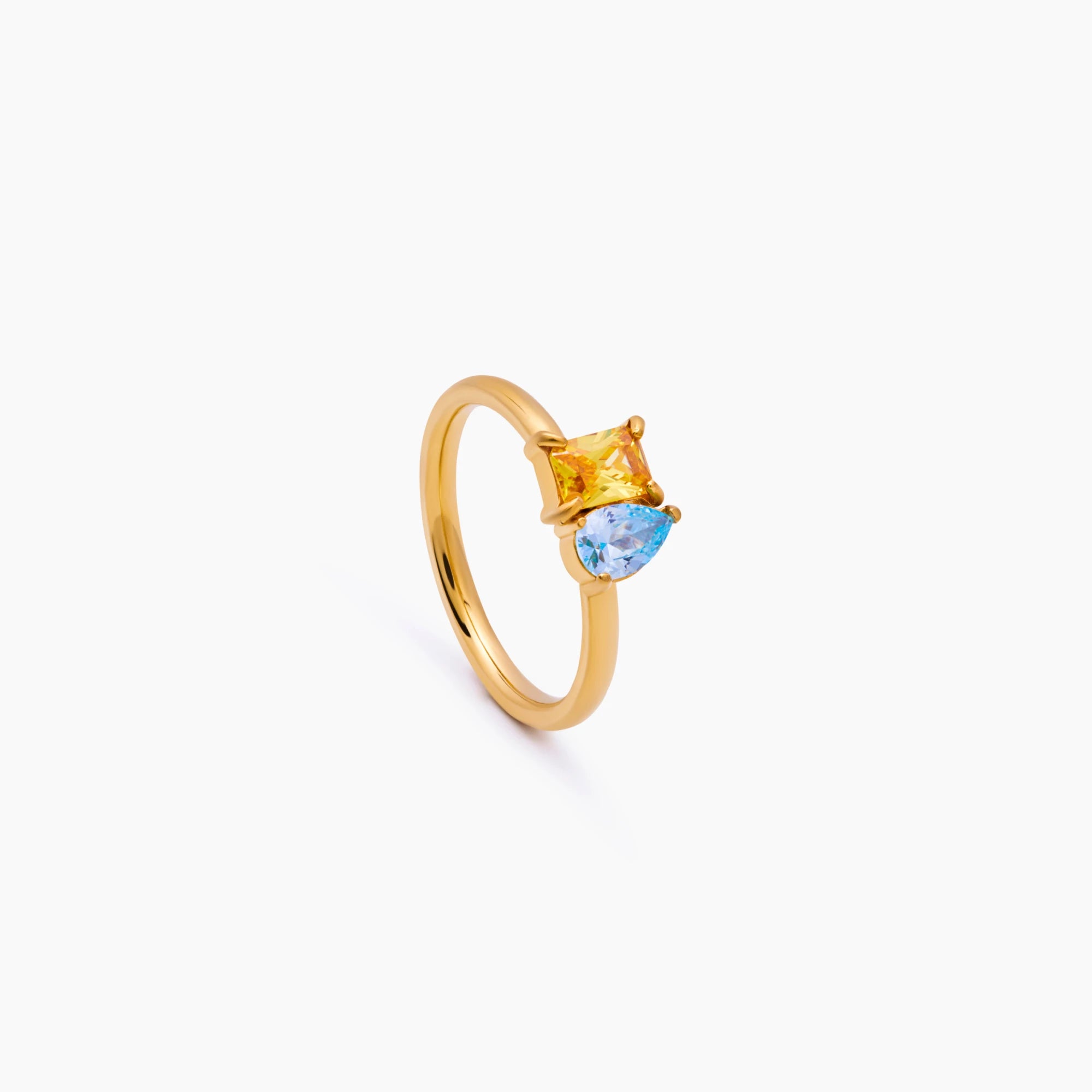 Duo birthstone ring silver worn on hand — Olivia Jewelry