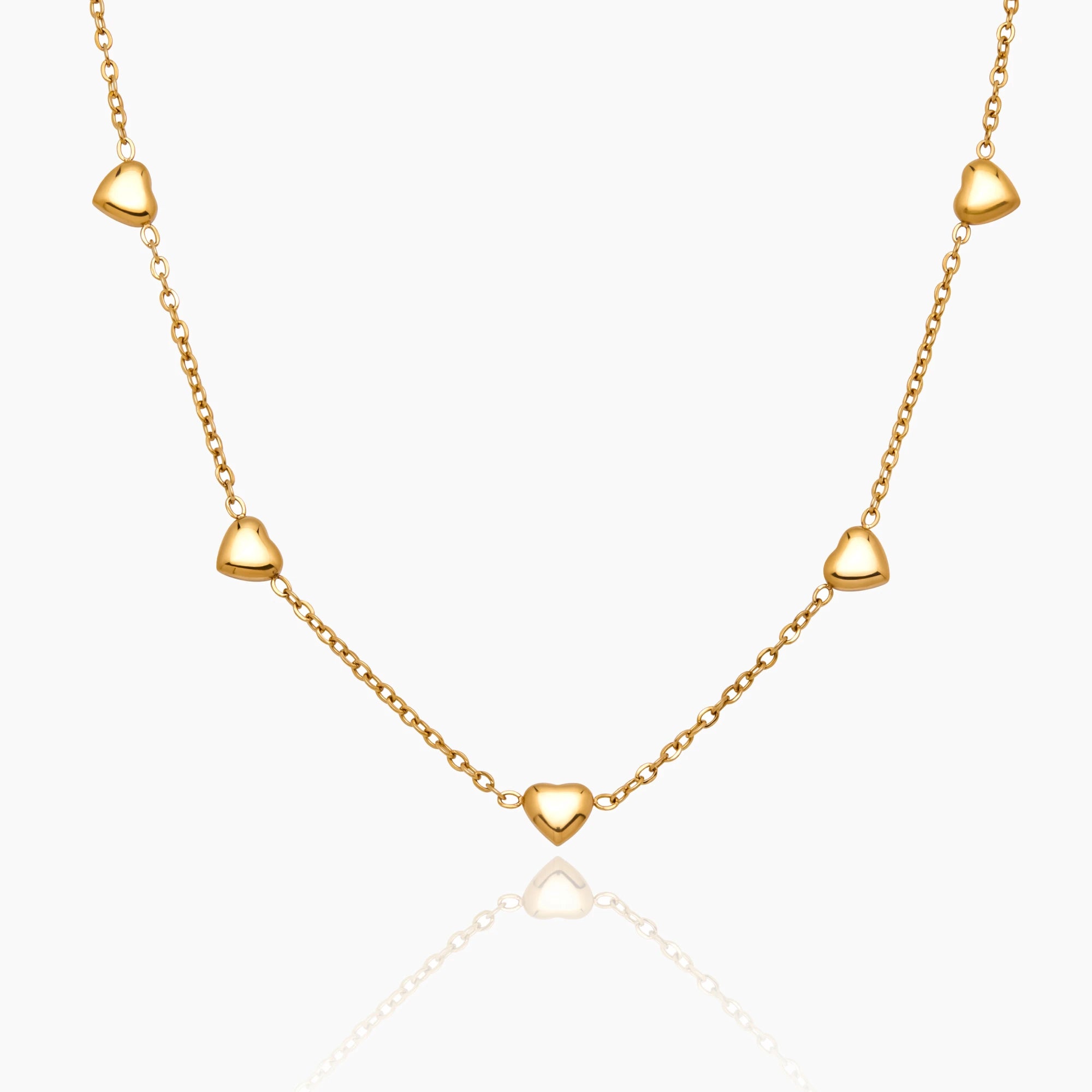 Puffed Heart Station Necklace