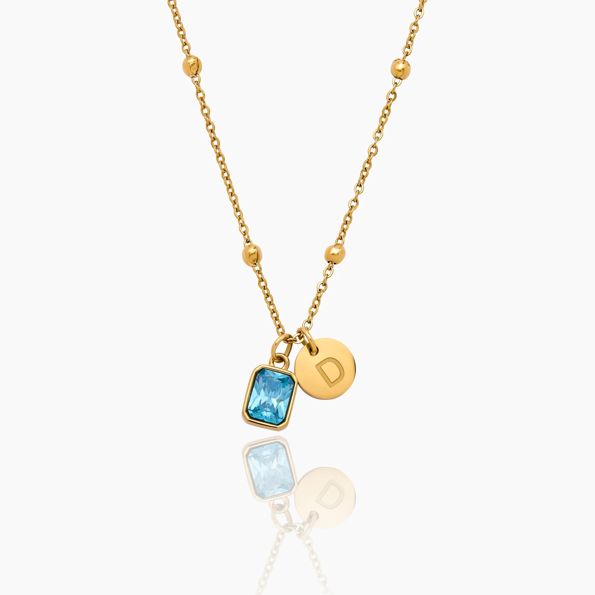 Baguette Initial Birthstone Necklace