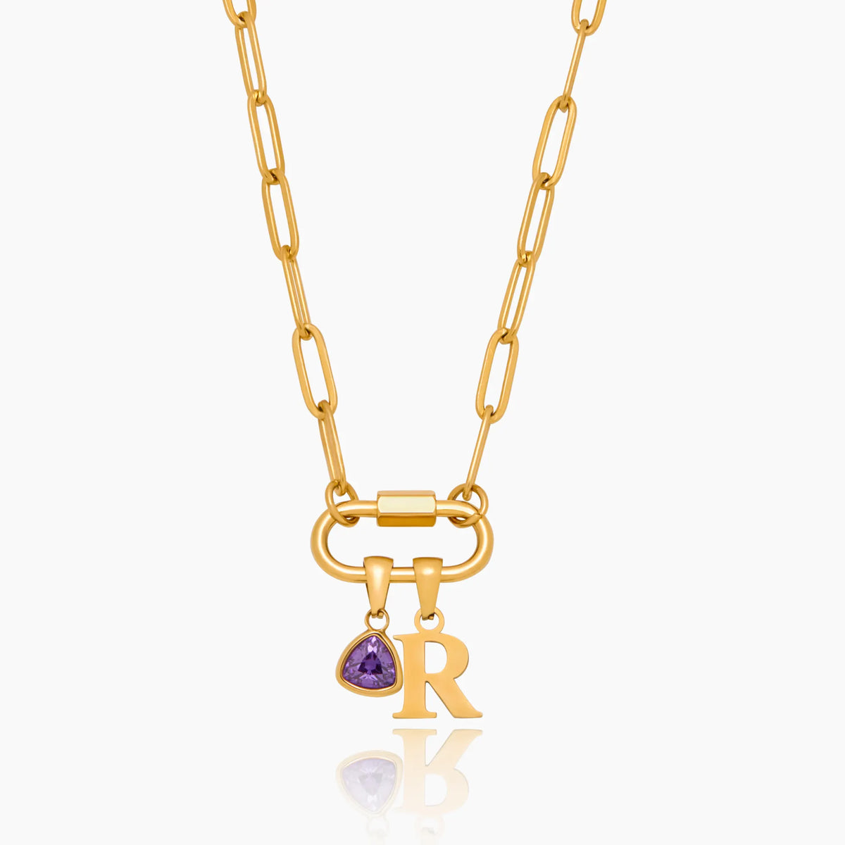 Carabiner Charm Lock Necklace With Initial & Birthstone