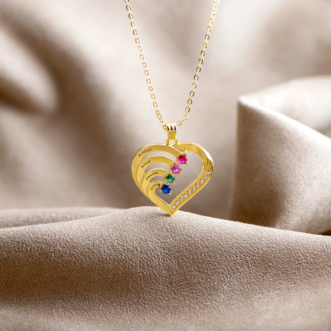 Name & Birthstone Heart Necklace