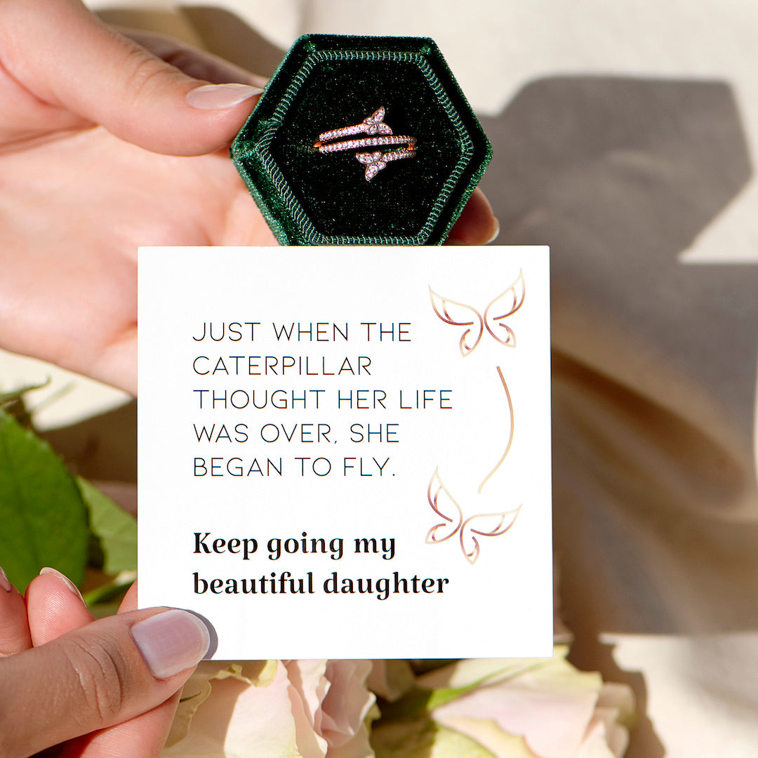 DAUGHTER KEEP GOING BUTTERFLY RING