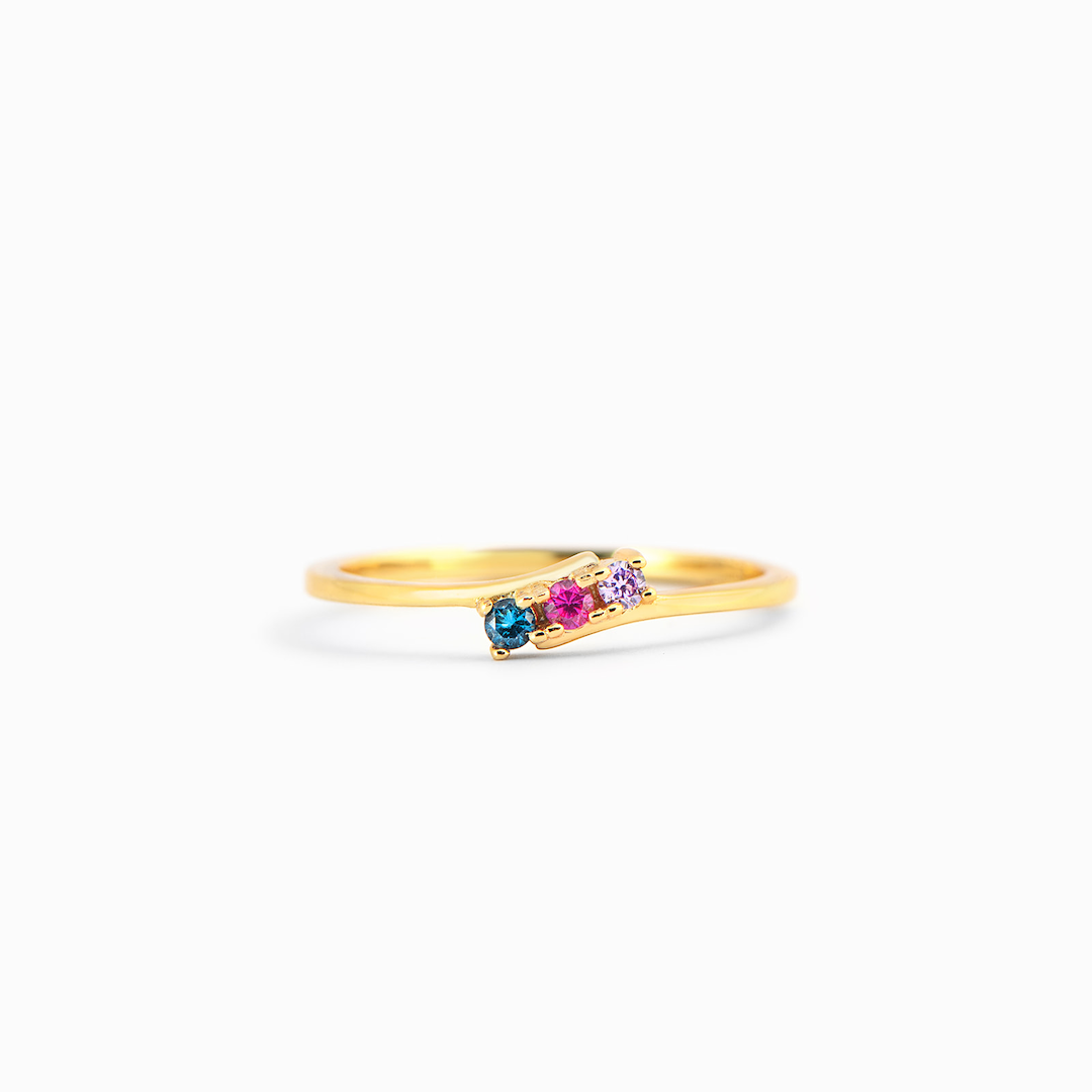 Personalised 1-5 Birthstone Bypass Ring