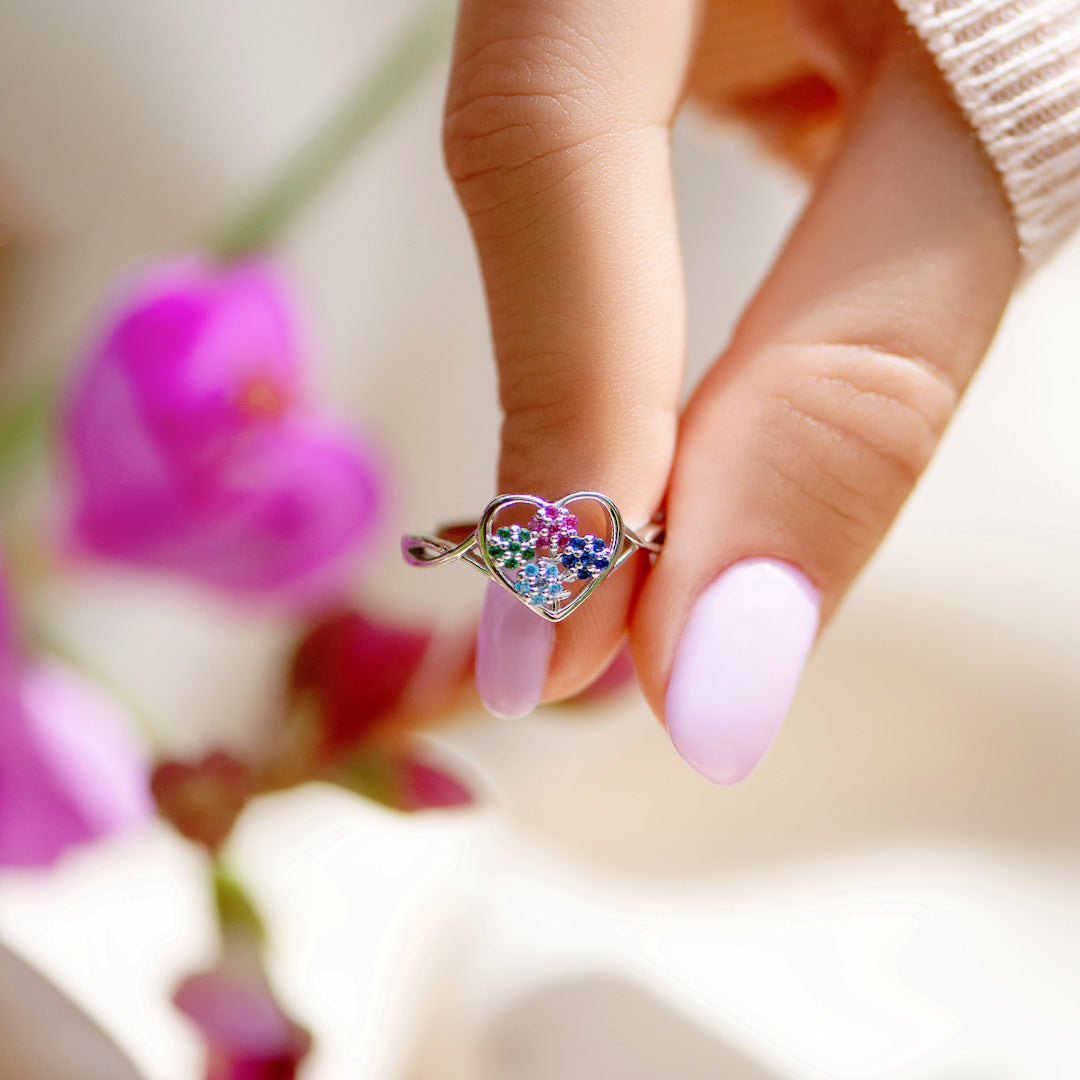 Silver Birthstone Ring Wrap Leaf - Ladies Garnet Heart Ring Branch