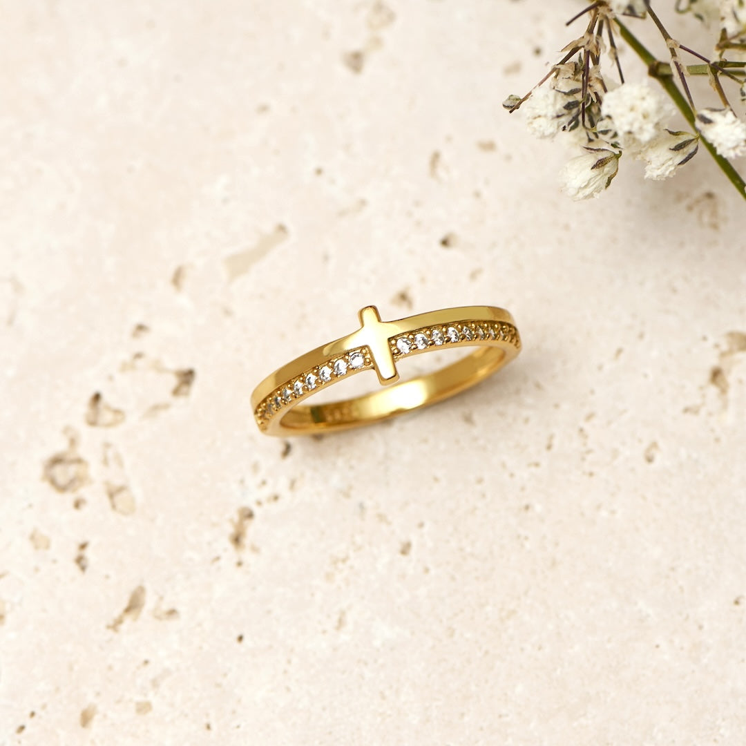 "Let God" - GOLDEN CROSS RING