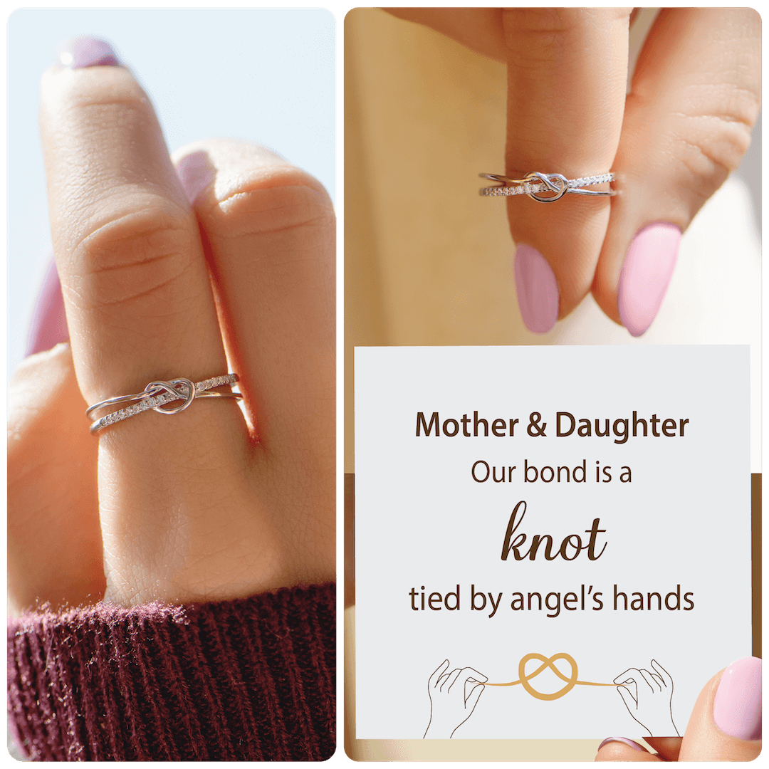 Tied By Angle's Hands - Mother & Daughter Heart Knot Ring