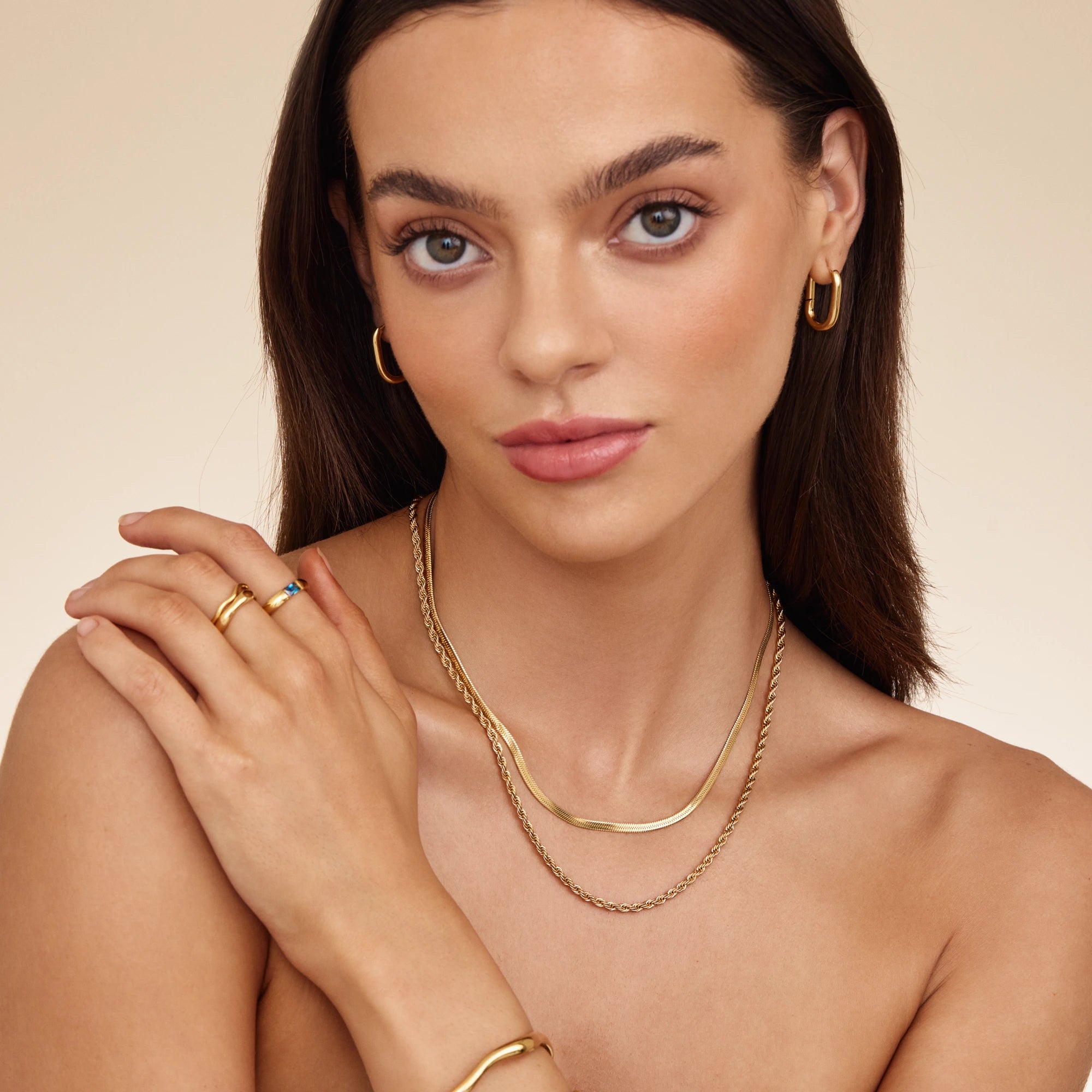 Herringbone & Rope Chain Layered Necklace