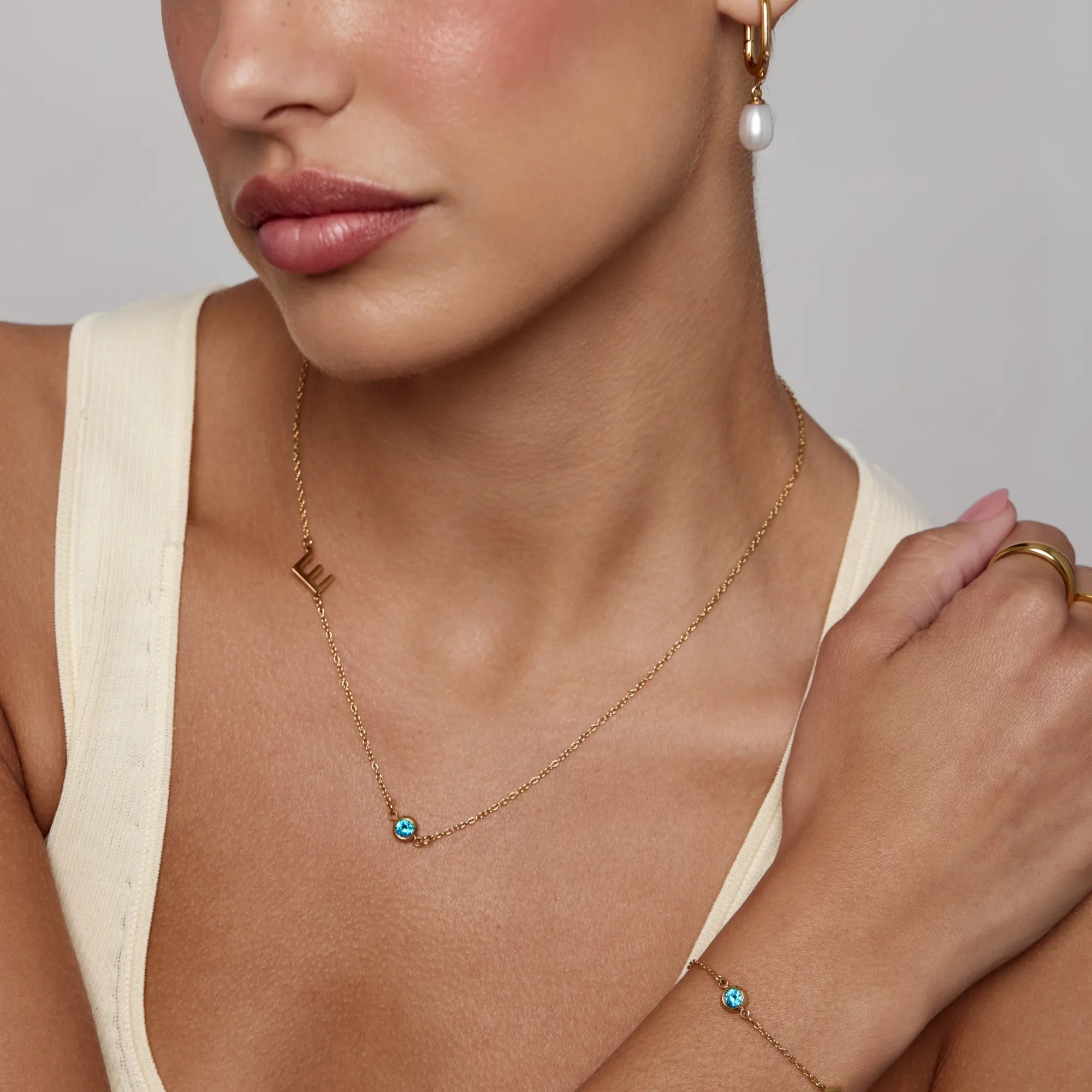 Side-Set Initial Birthstone Necklace