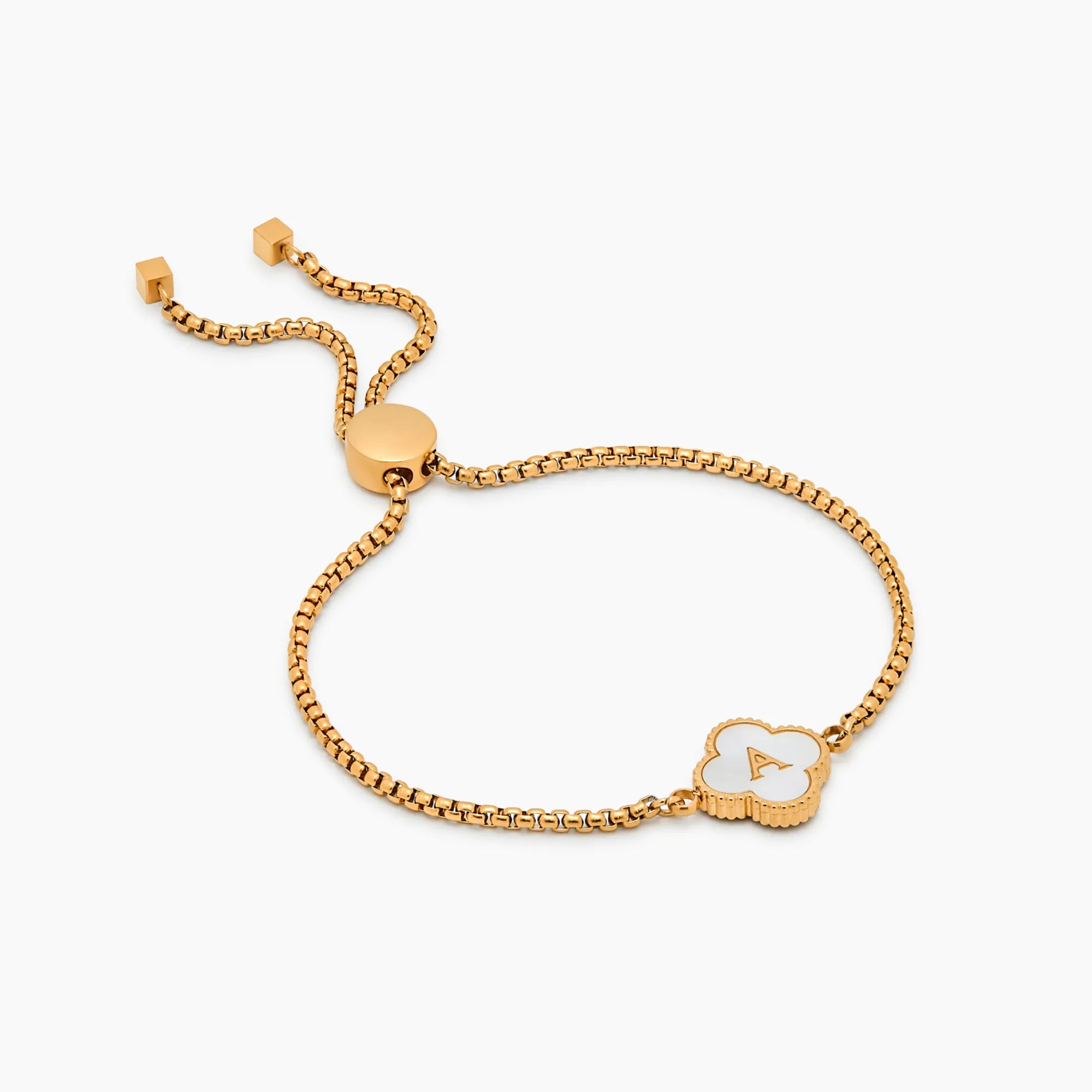 Mother of Pearl Clover Initial Bracelet