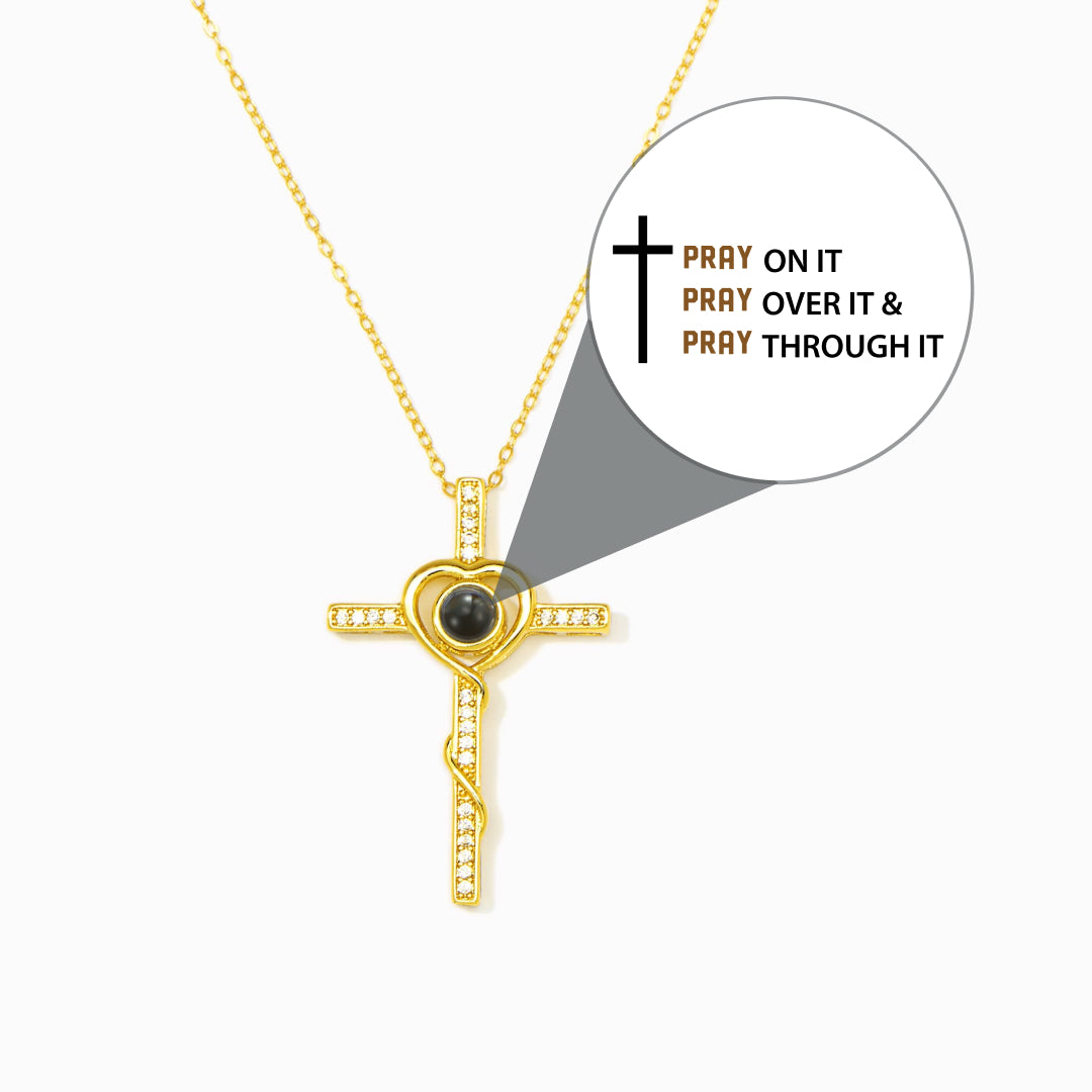 Pray Through It - Heart Cross Lens Necklace