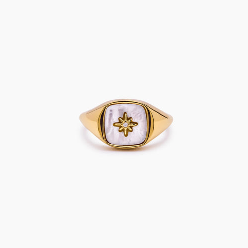 Mother of Pearl Star Signet Ring