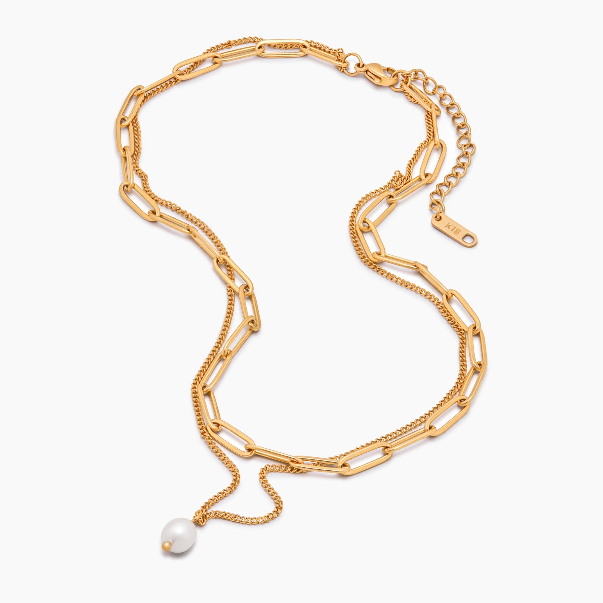 Paperclip & Pearl Drop Layered Necklace