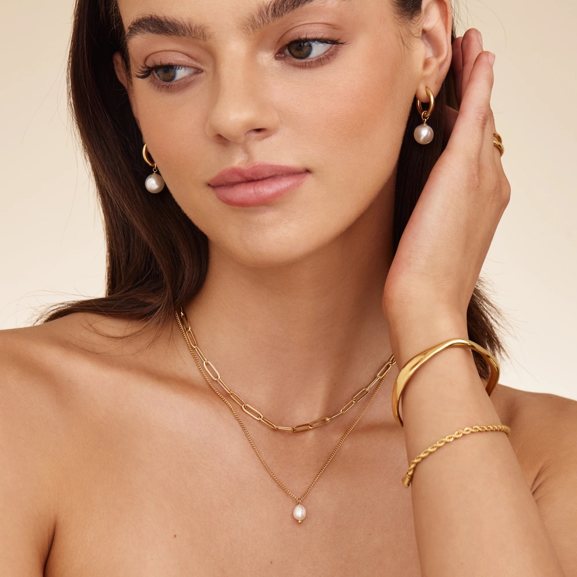 Paperclip & Pearl Drop Layered Necklace