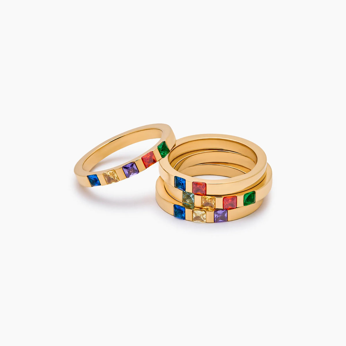 Princess Cut Birthstone Band Ring