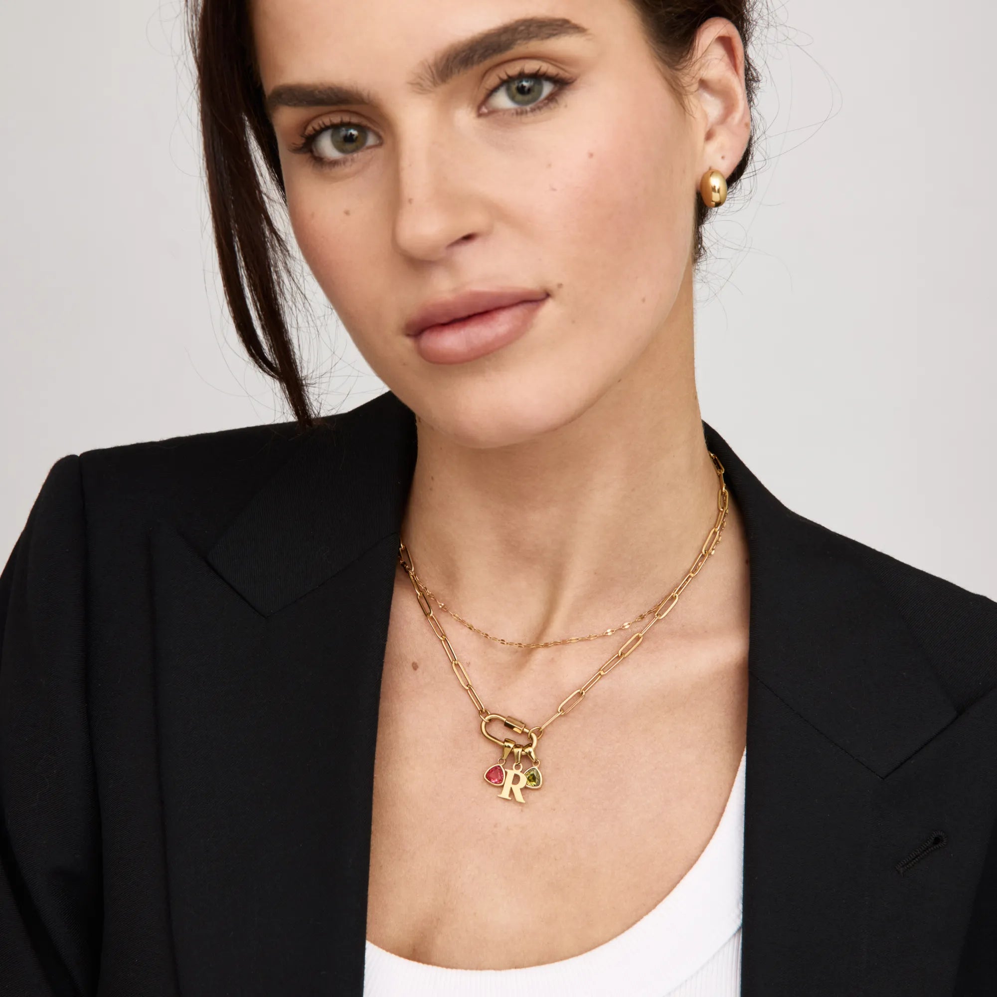 Carabiner Charm Lock Necklace With Initial & Birthstone