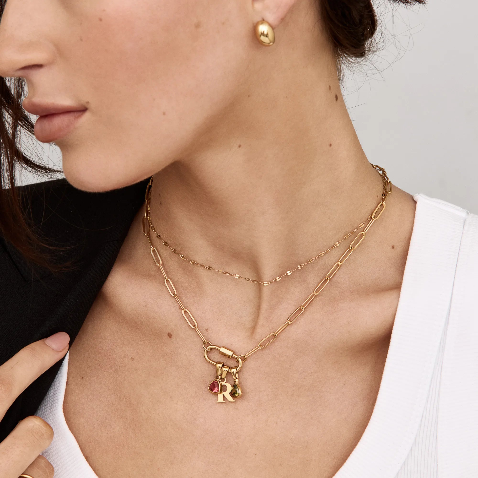 Carabiner Charm Lock Necklace With Initial & Birthstone