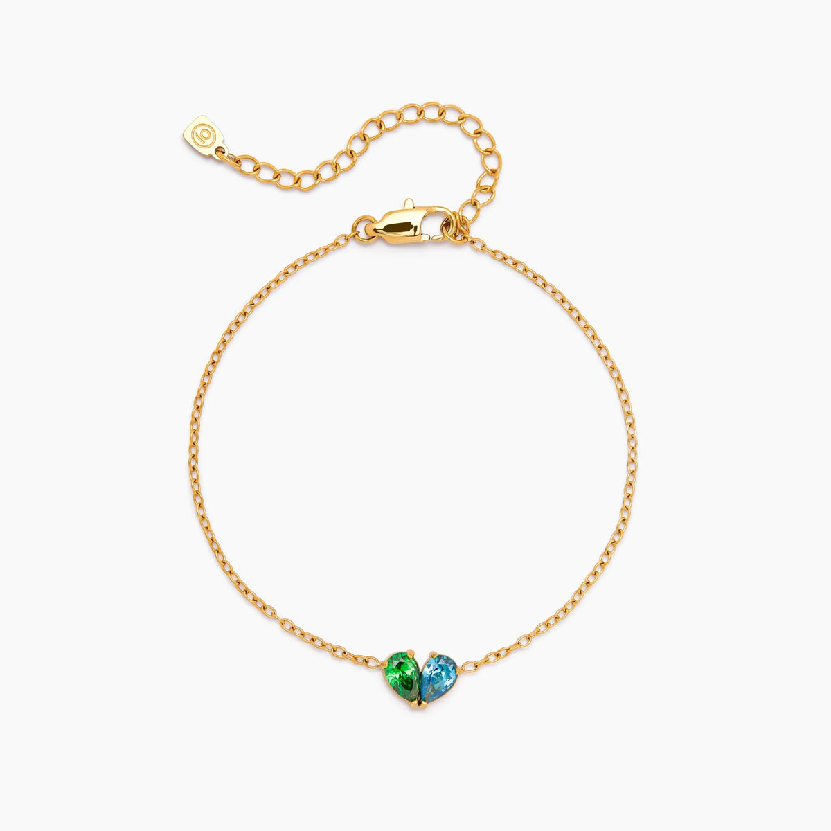 Duo Heart Bracelet in gold with two teardrop stones forming a heart