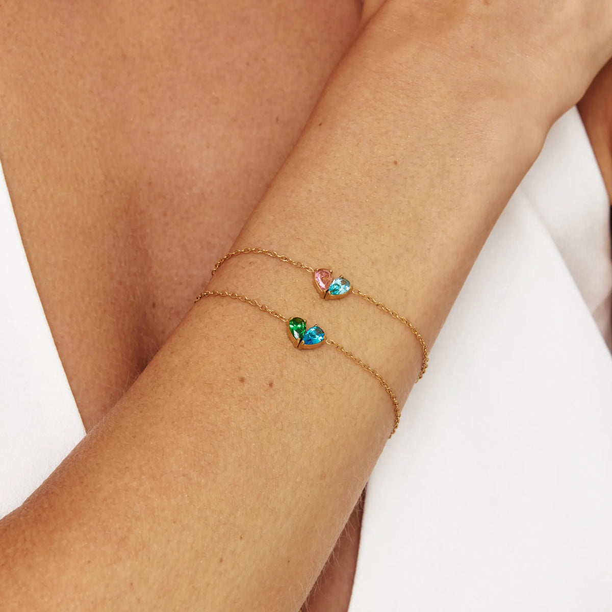 Two Duo Heart Bracelets stacked on the wrist