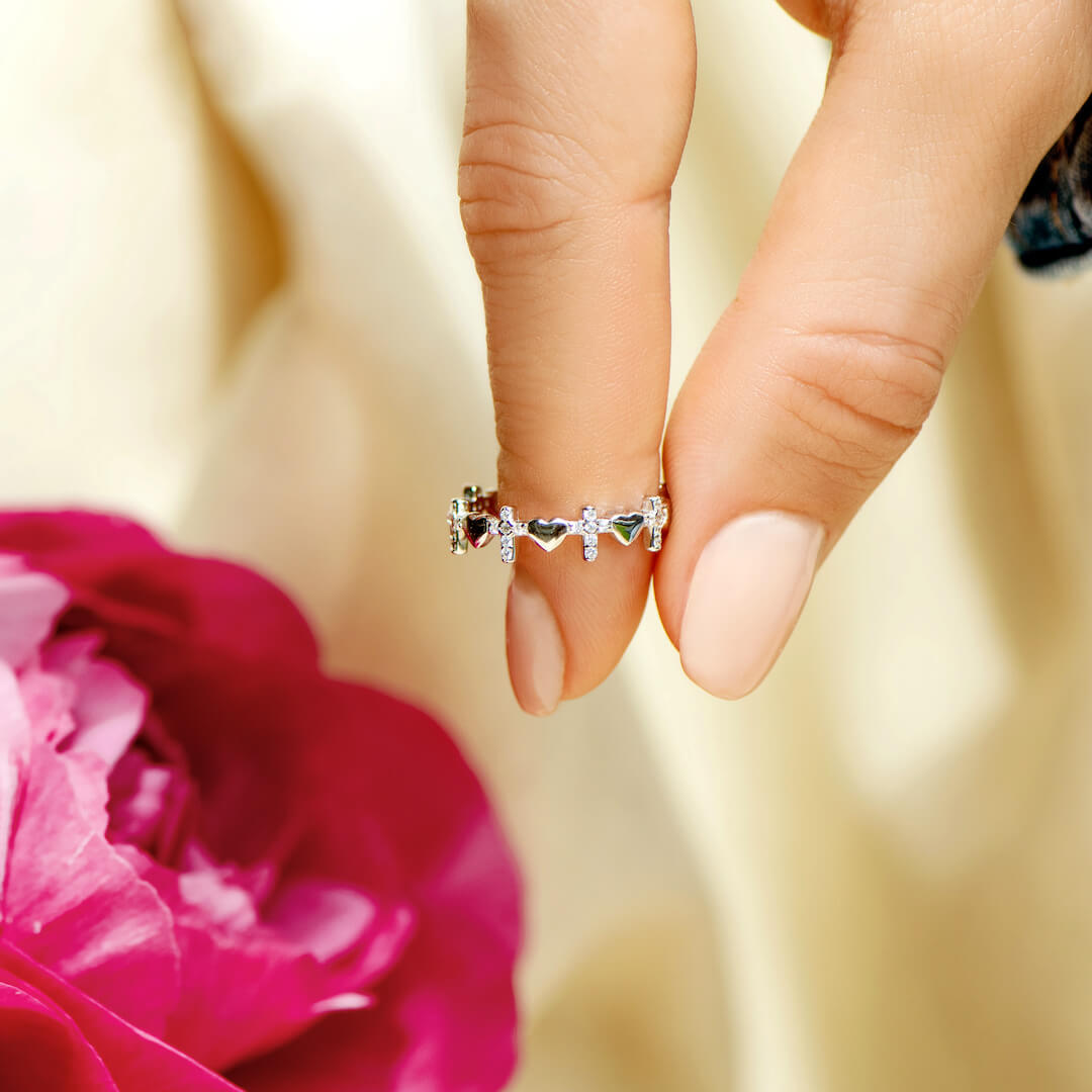 To My Daughter "Pray Through It" Heart & Cross Ring