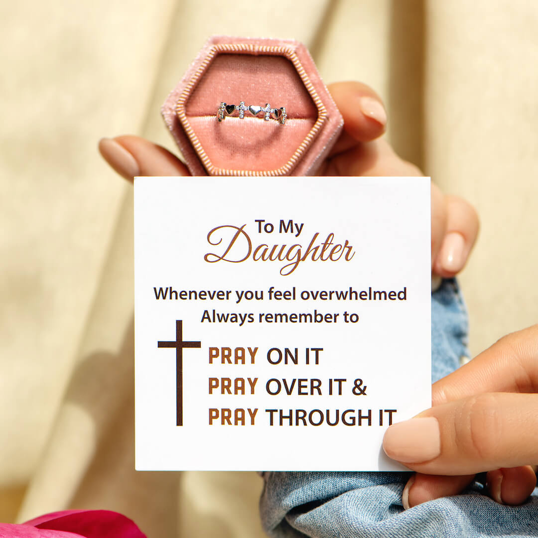 To My Daughter "Pray Through It" Heart & Cross Ring
