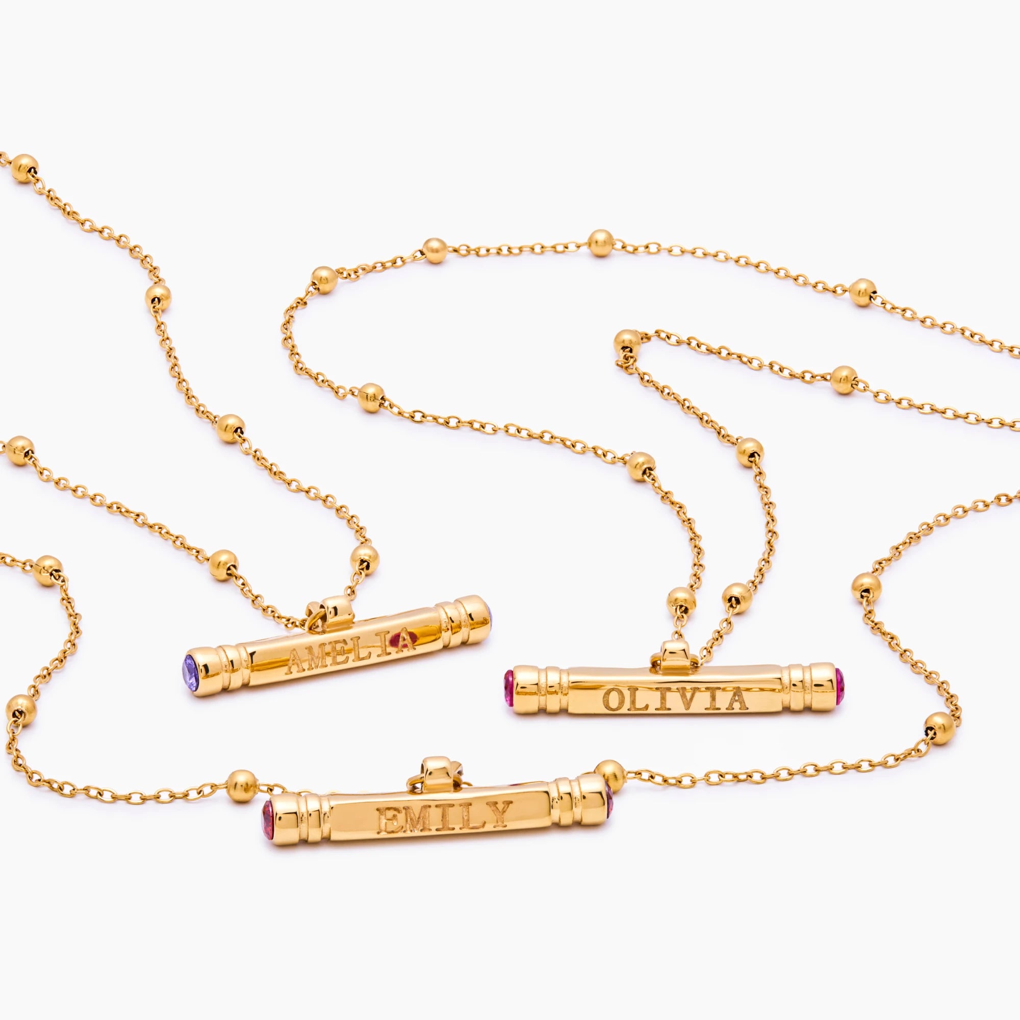 Custom Name & Birthstone T-Bar Necklace