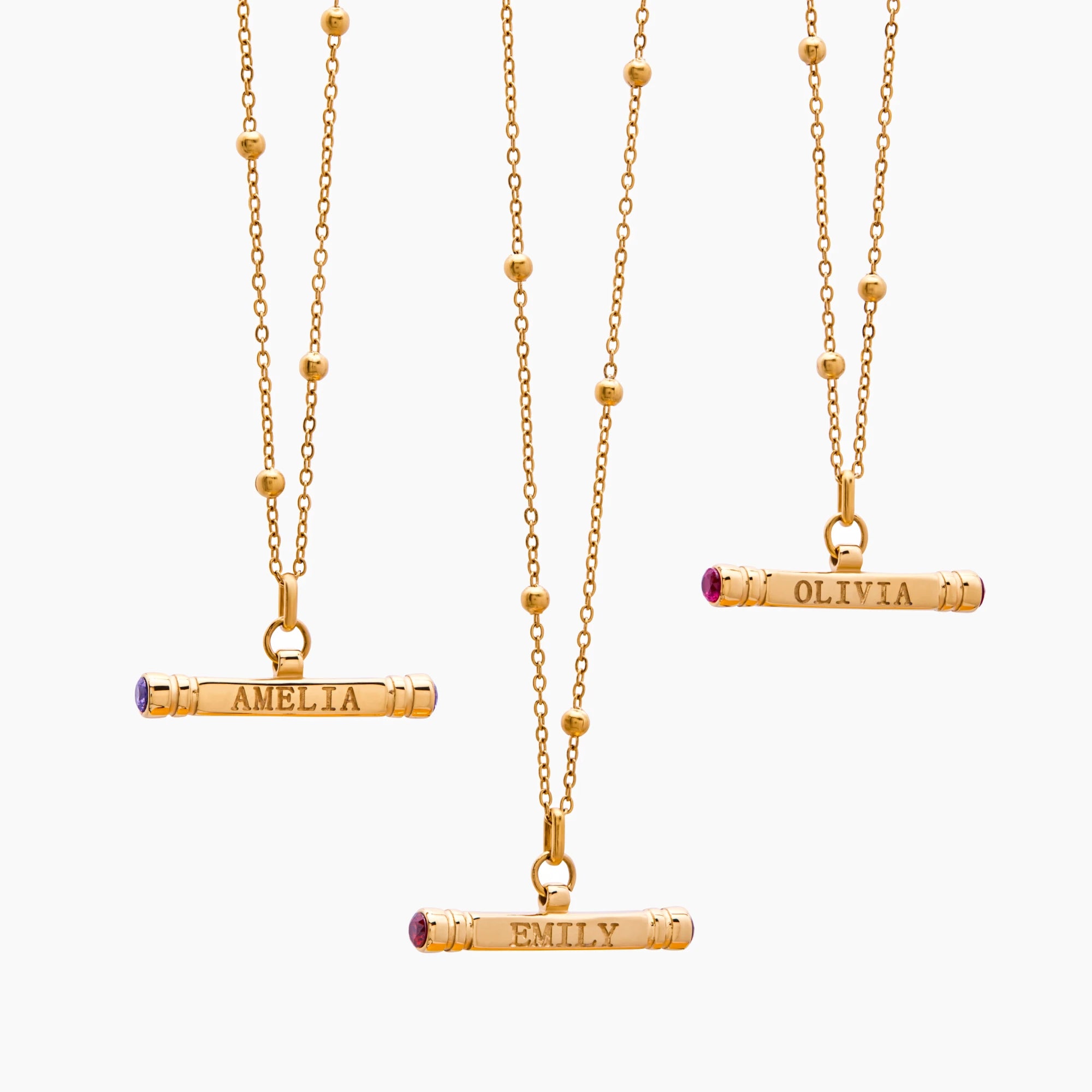 Custom Name & Birthstone T-Bar Necklace