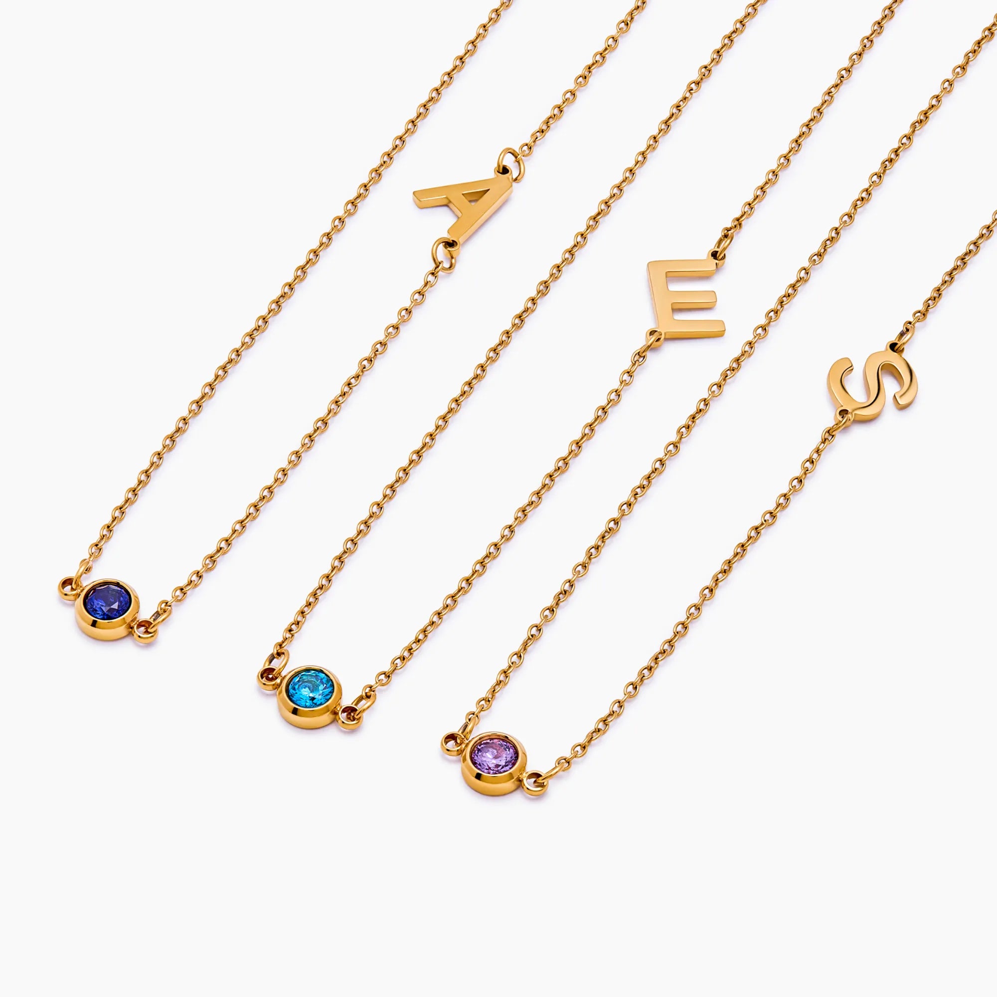 Side-Set Initial Birthstone Necklace