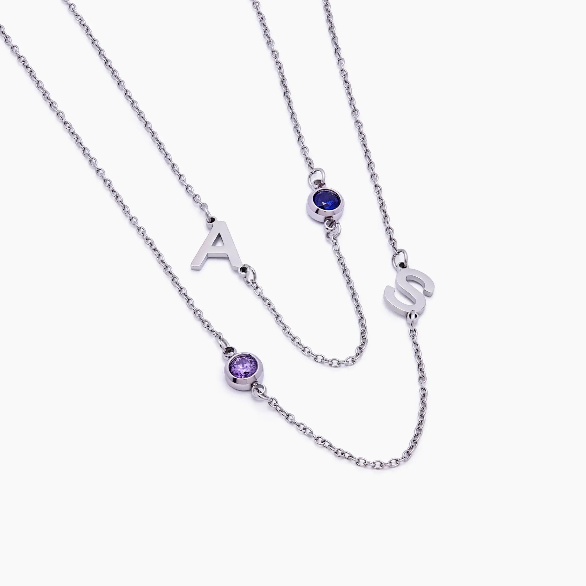Side-Set Initial Birthstone Necklace