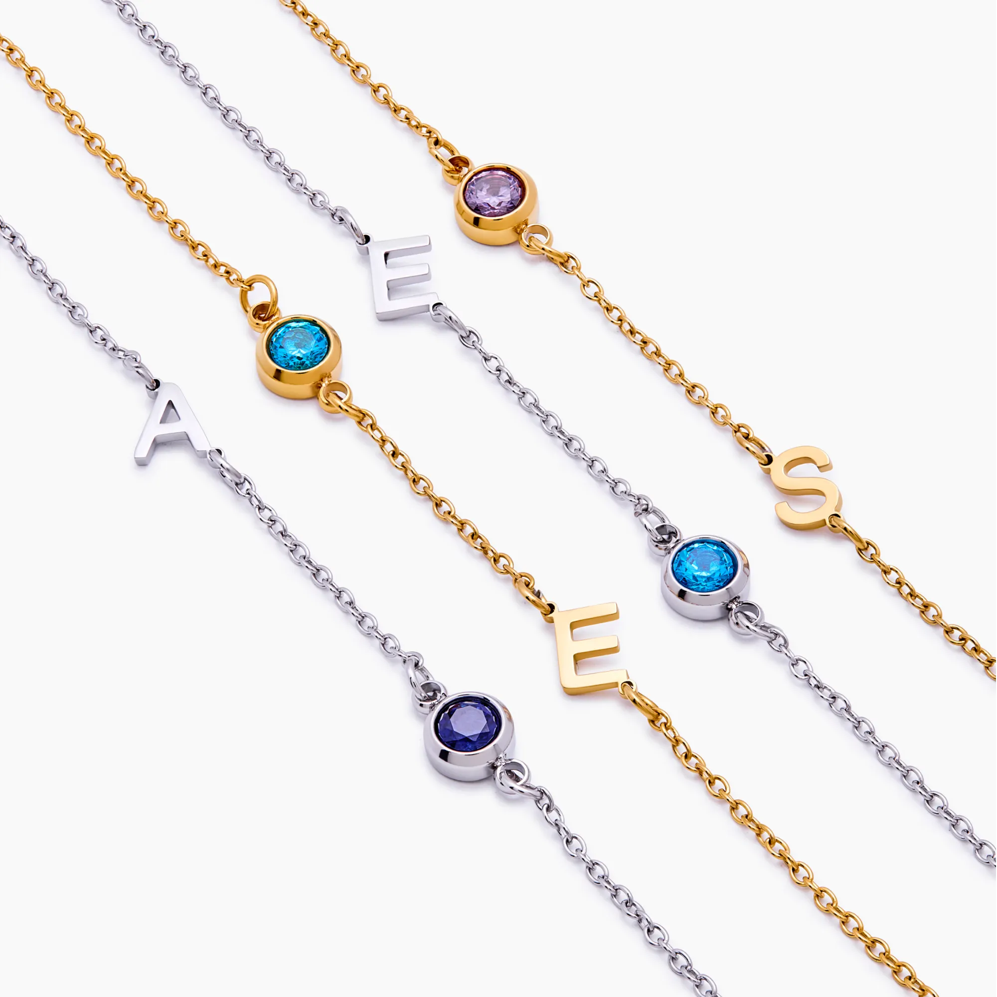 Side-Set Initial Birthstone Bracelet