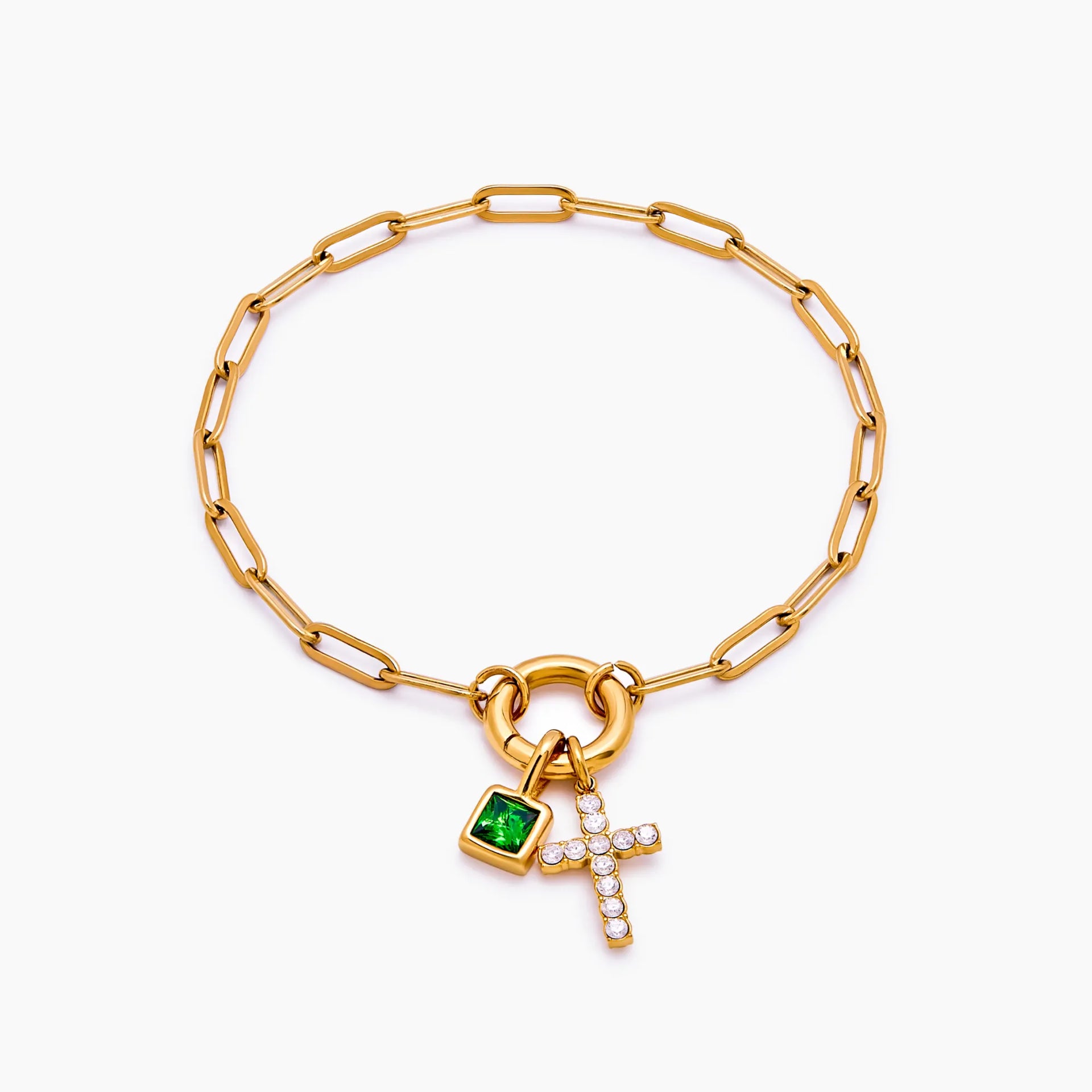 Paperclip Cross Charm Bracelet | Gold & Silver | Olivia Jewelry