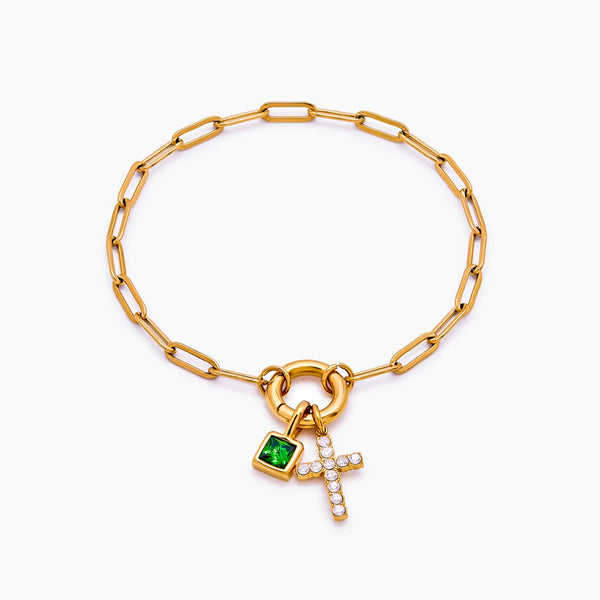 Paperclip Cross Charm Bracelet | Gold & Silver | Olivia Jewelry