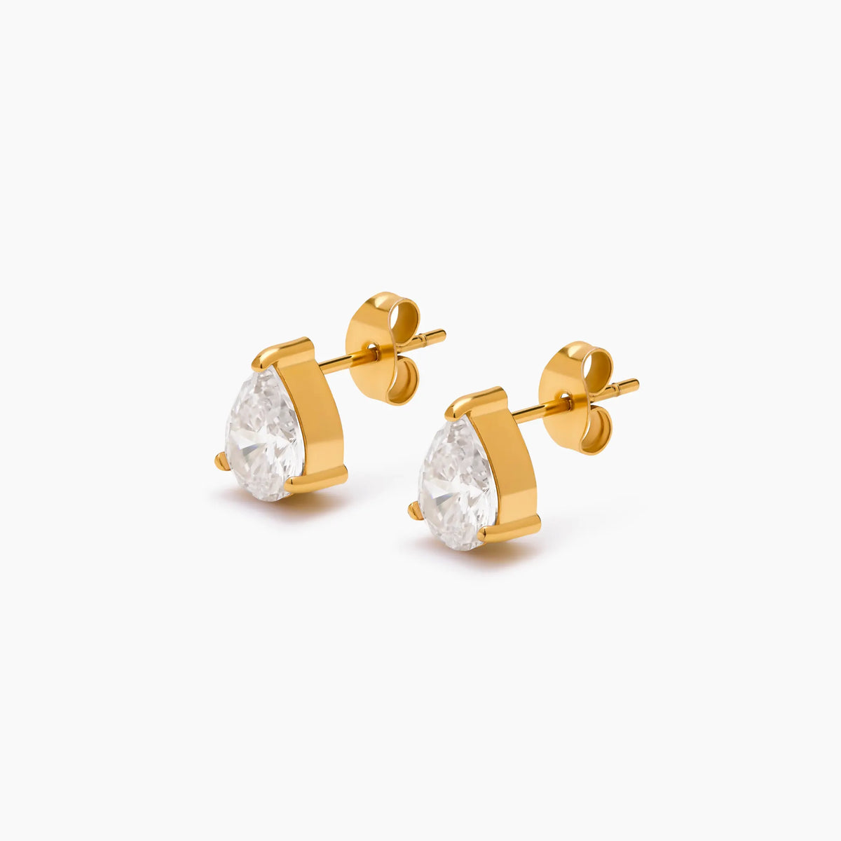 Pear Studs in gold, side view showing the post backs