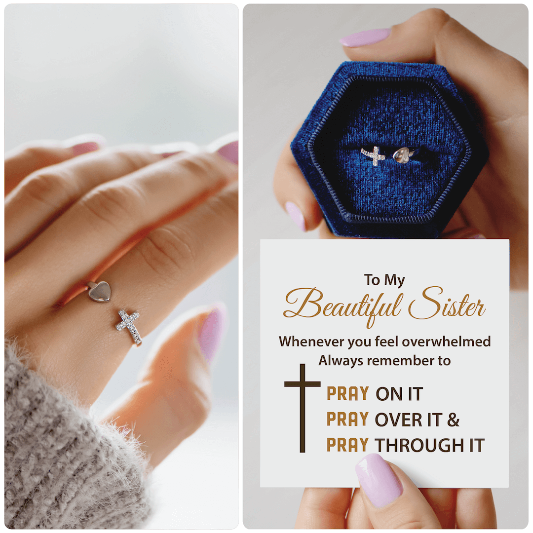 'Pray Through It' Heart and Cross Ring
